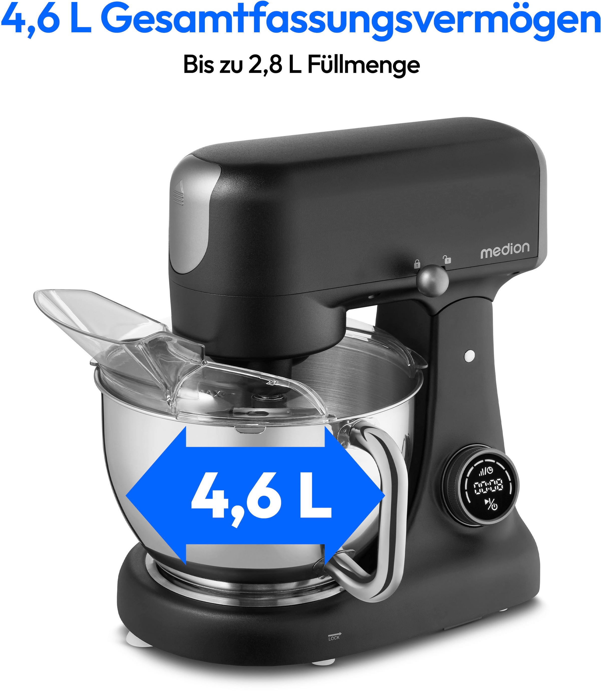 Medion® Küchenmaschine »MD 12600, 8 Geschwindigkeitsstufen, Impulsfunktion, DC-Motor, 4,6 L«, Mit umfangreichem Zubehör-Set, Fleischwolf-Aufsatz, Gemüsereibe