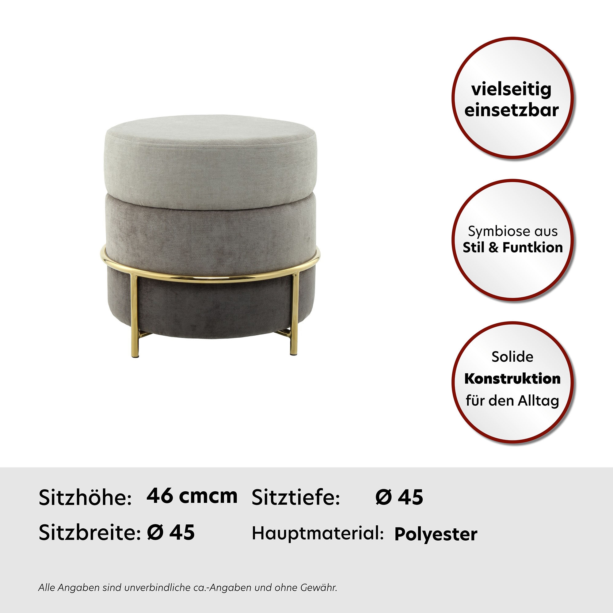 Kayoom Sitzhocker »Hocker Matilda 225, Komfortable runde Form, Gemütlicher Design-Hocker«, (1 St.), samtweich, elegant, gepolstert, große Sitzfläche