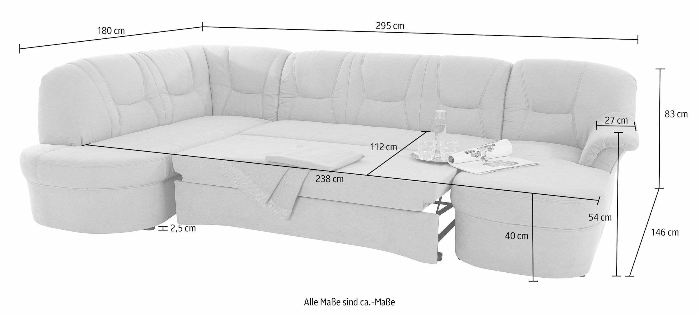 DOMO collection Wohnlandschaft »Sarafina, zeitlos und komfortabel, optional mit Federkern, U-Form«, wahlweise mit Bettfunktion