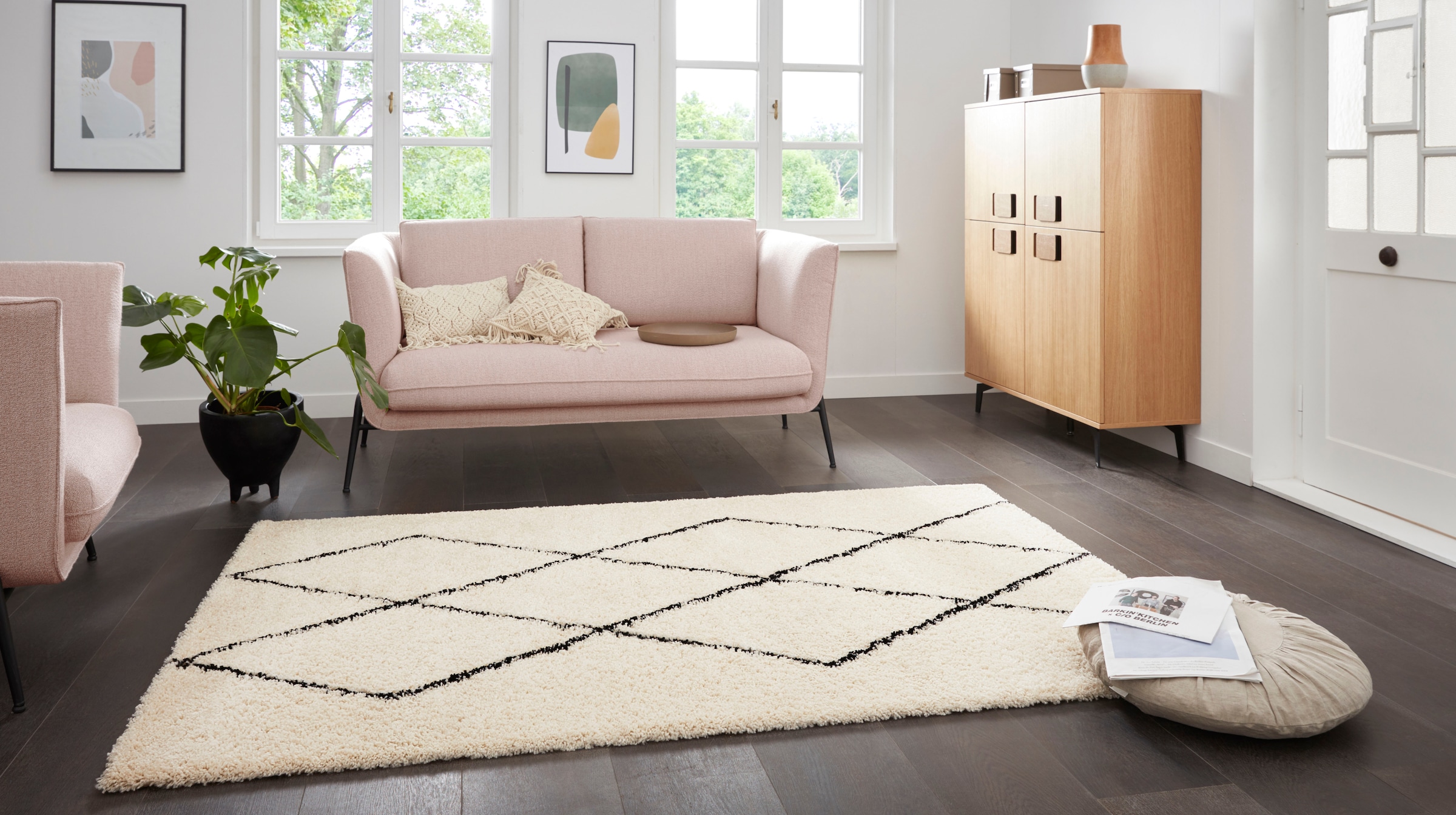 andas Hochflor-Teppich »Lene«, rechteckig, 35 mm Höhe, Hochflor, Scandi-Look, Gestreift, Schlafzimmer, Robust, Pflegeleicht
