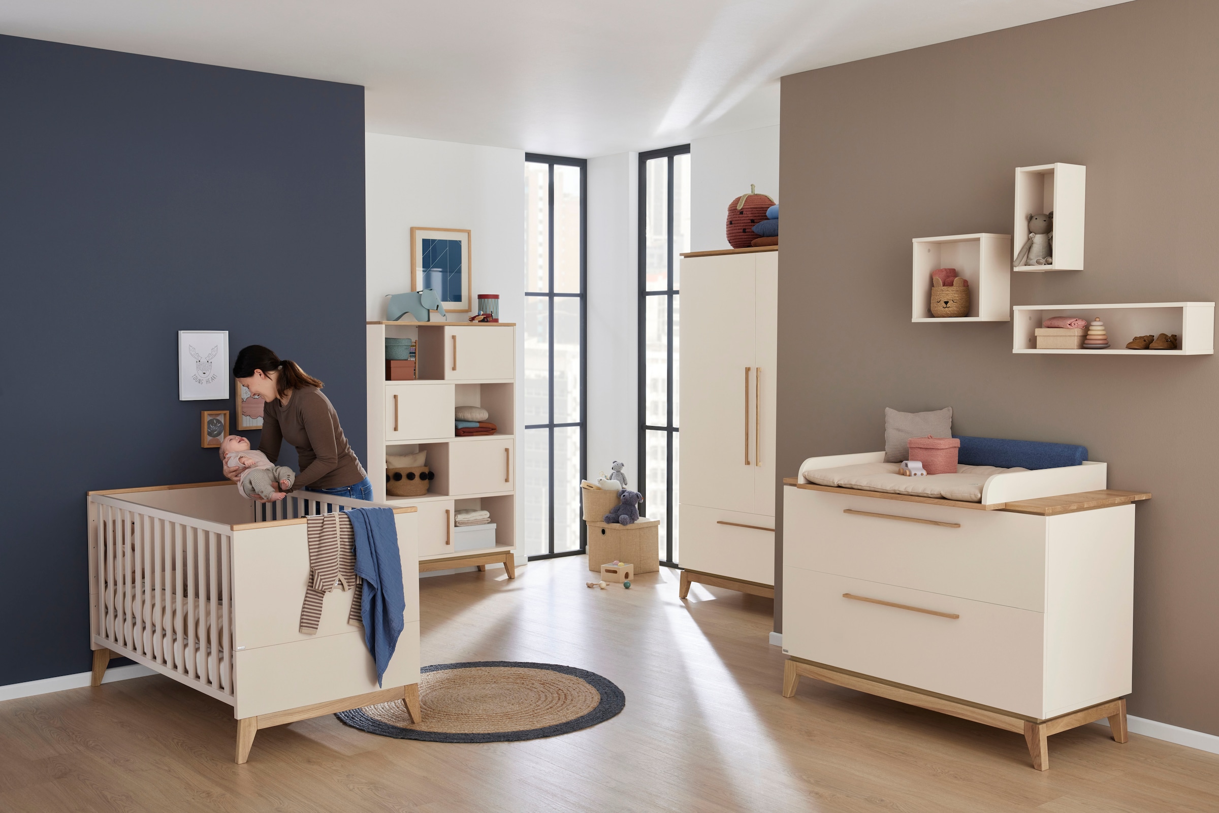 PAIDI Wickelkommode »STIENE in Beige oder Grau, 2 Schubladen mit Soft-Close, Vollauszug« bis 50 kg Kommode 123 cm Breite, geprüfte Sicherheit, Wickeltisch mit Massivholz 123 cm