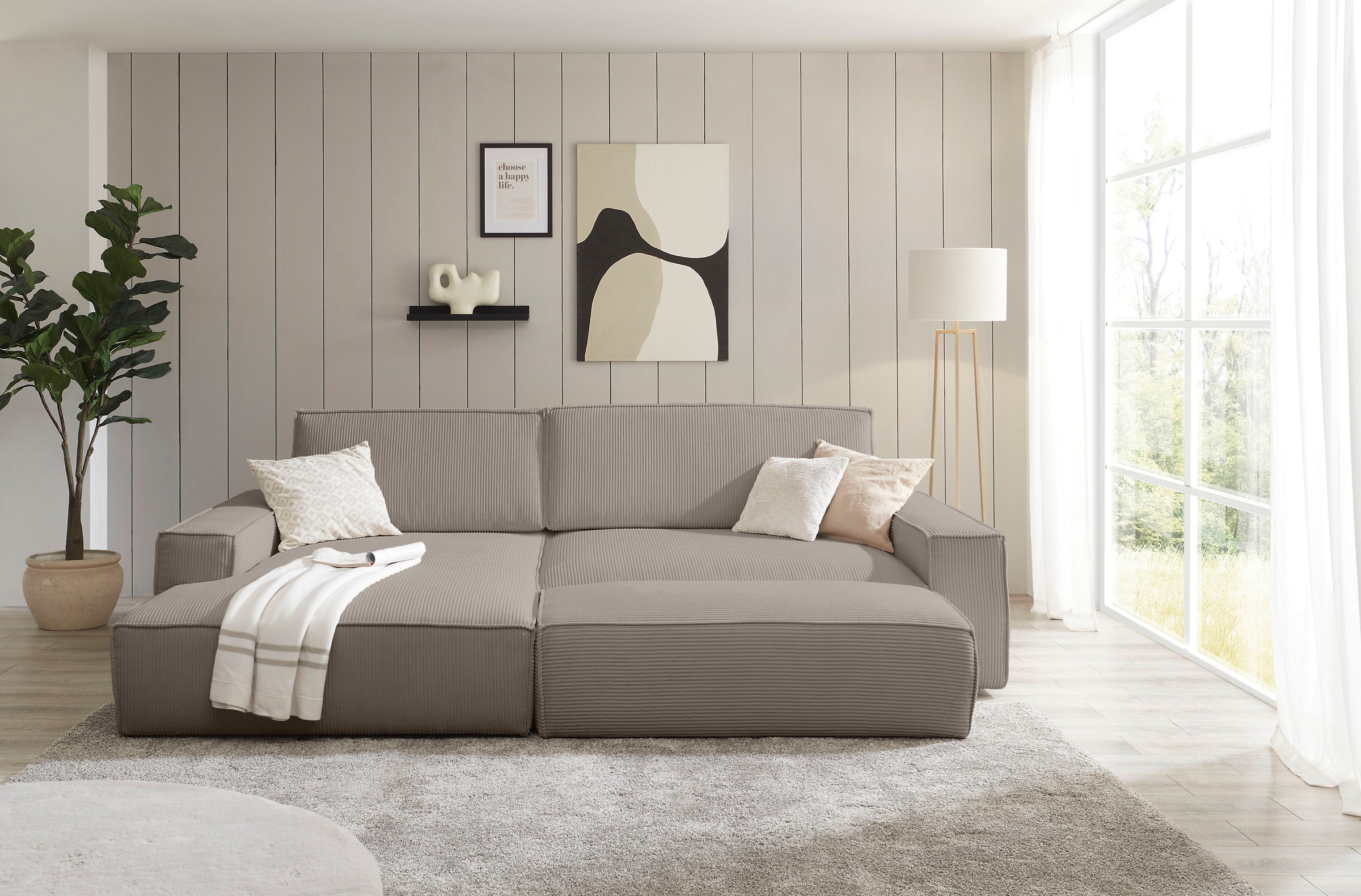 Home affaire Polsterecke »NEU: SHERWOOD XXL tief, L-Form mit Schlaffunktion, Big-Sofa mit Hocker«, (Set, 2 St.), stellbar zum Schlafsofa (Krokodilverbinder), Cord, Leinenoptik