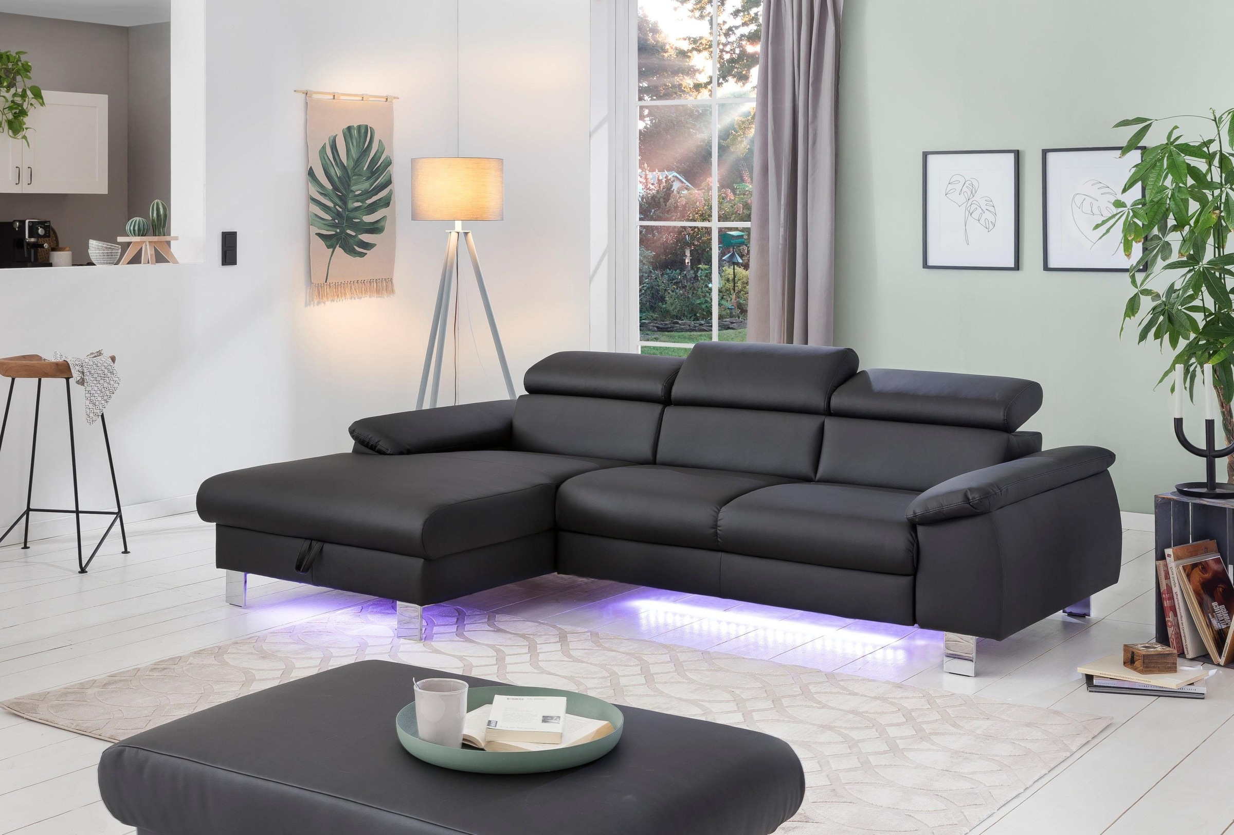 COTTA Ecksofa Komaris, Ecksofa, wahlweise mit RGB-LED-Beleuchtung und Bettf günstig online kaufen