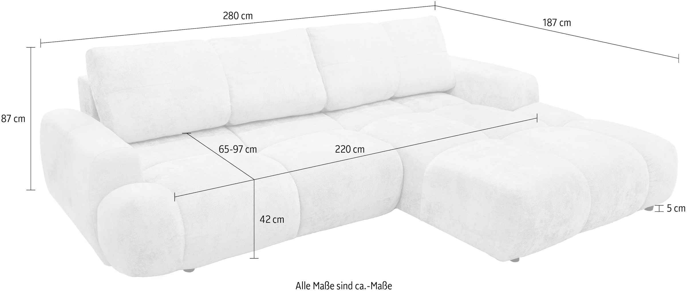 exxpo - sofa fashion Ecksofa inkl. Bettfunktion und Bettkasten,toller Sitzkomfort, Steppung im Sitz