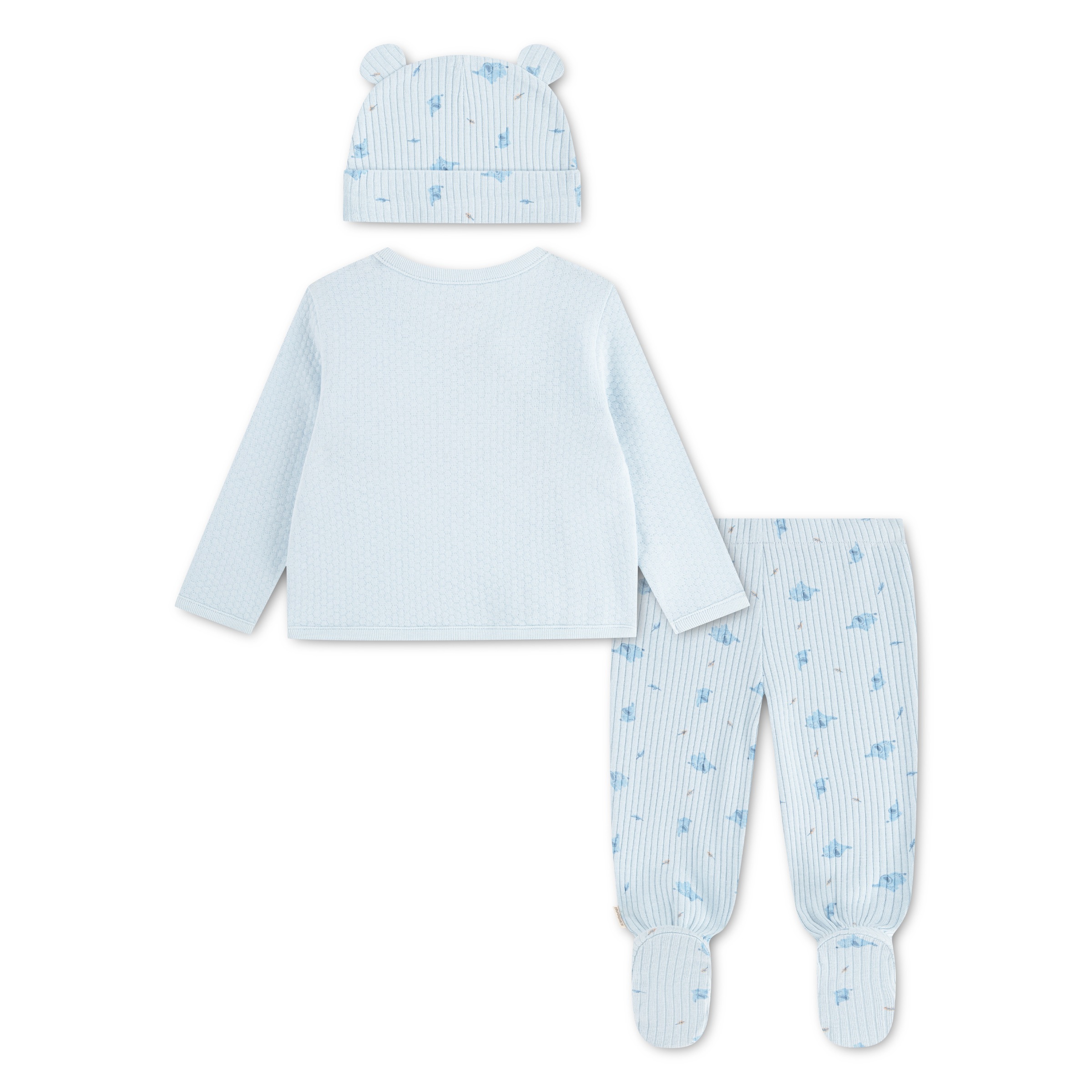 HUGGIES babywear Strampler, Jäckchen & Mütze »HUGB FOOTED PANT SET + ATTACHM« Set, 3 Mütze / Jäckchen / Hose mit Fuss / bedruckt - für Boys