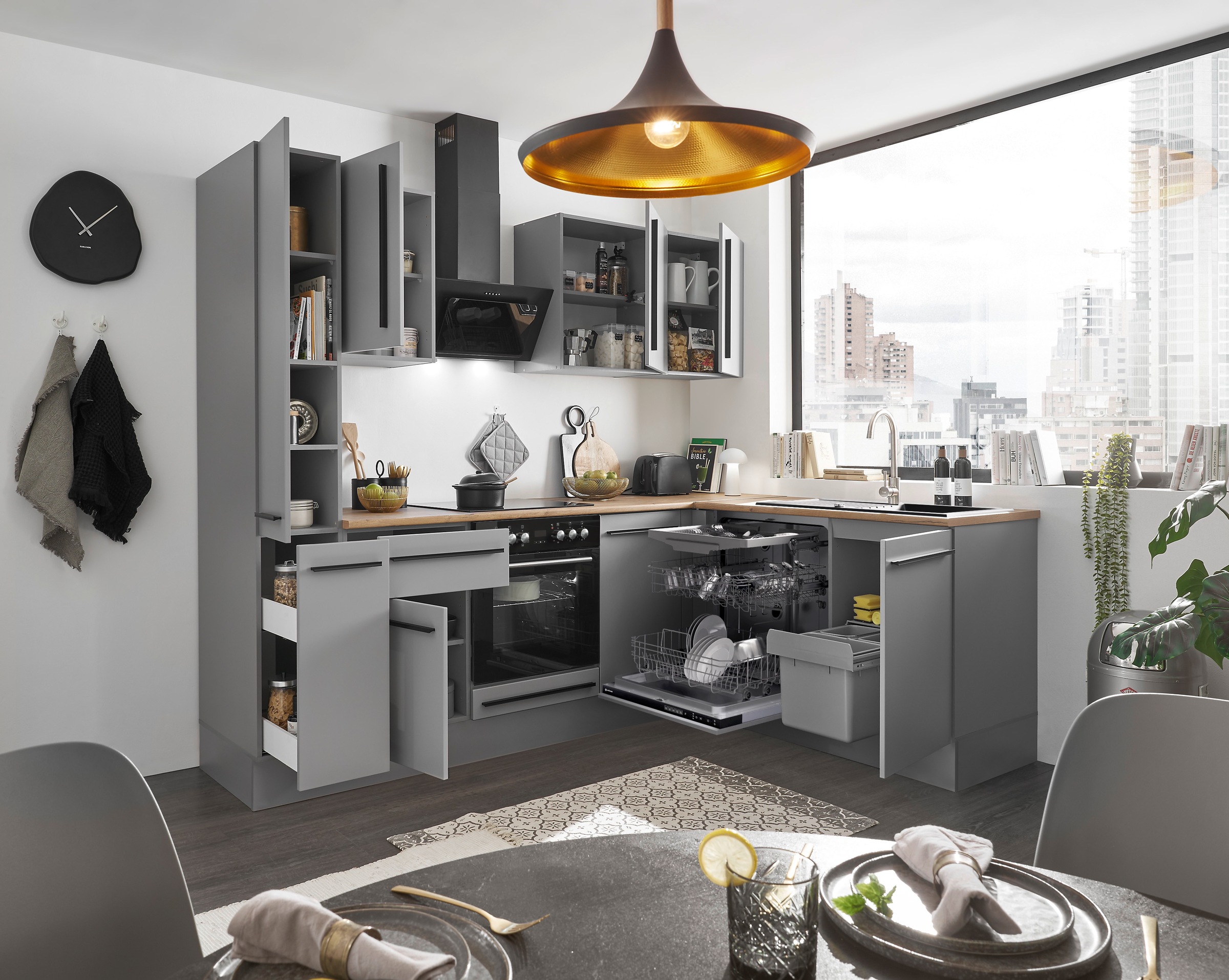 BASIC by Balculina Winkelküche »Denver, Küche BxHxT 250/115 x 211 x 60«, Breite 250 cm, wahlweise mit E-Geräten und Induktion