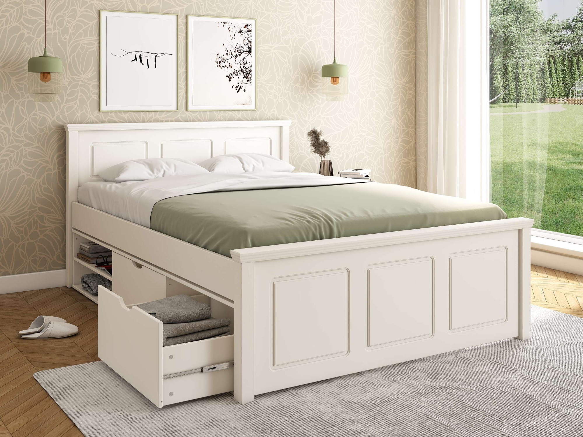 OTTO home Stauraumbett »Svea, Bett, teilmassiv, funktional« B/T/H: 150/211/93 cm,  inklusive Lattenrost, Bettschubkasten, FSC® zertifiziert