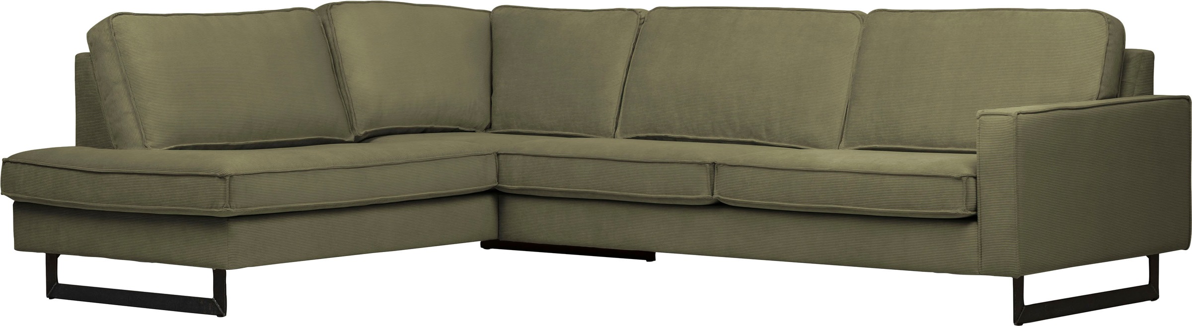 Places of Style Ecksofa »Pinto, 290 cm, Cord, Chenille, Lederoptik, Ottomane links / rechts«, mit Keder, schwarze Metallfüße, Wellenunterfederung