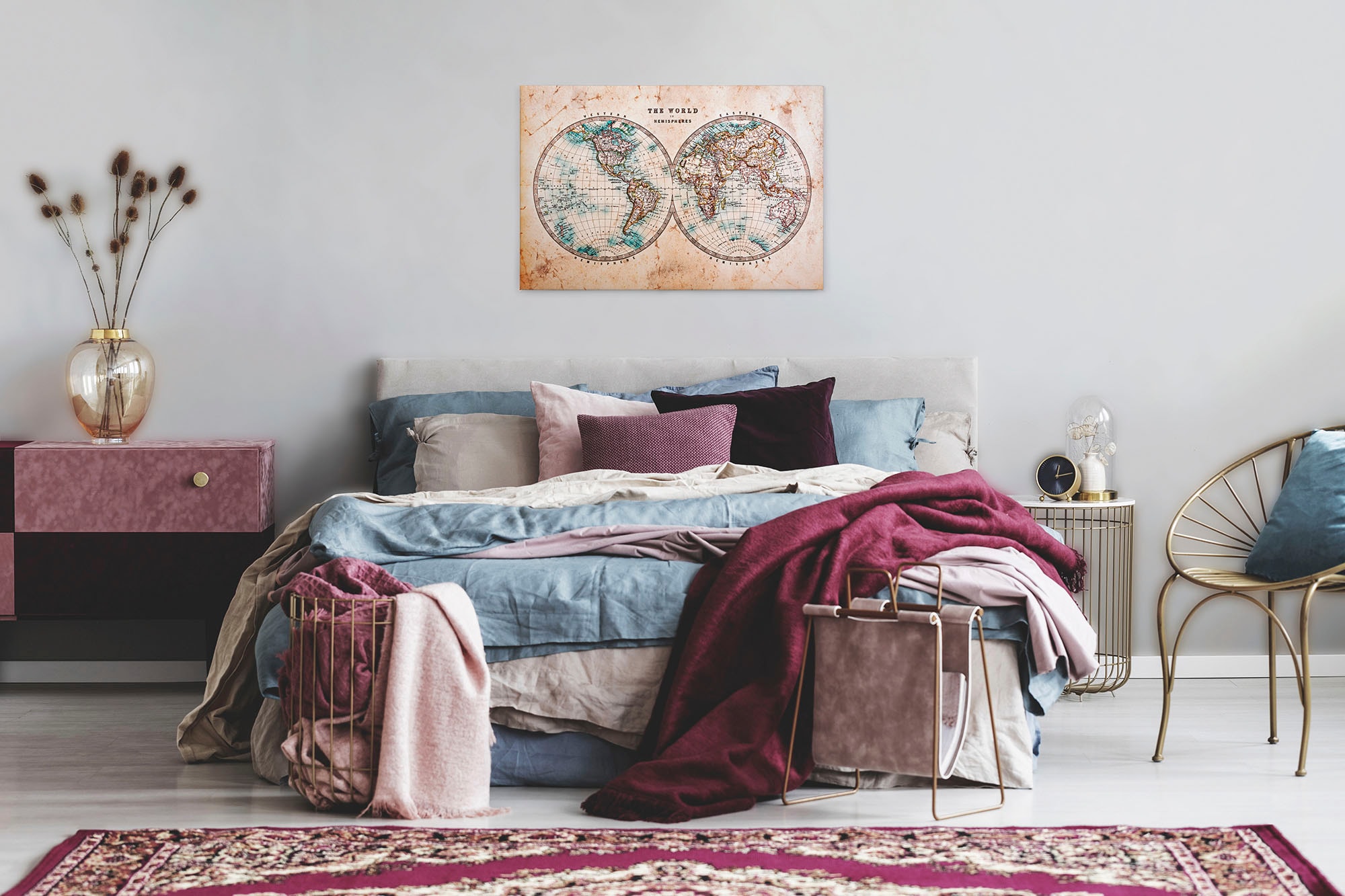 A.S. Création Leinwandbild »Hemispheres«, Kunst-Weltkarte-Kinder, (1 St.), Atlas Weltkarte Antik Vintage Keilrahmen Leinwand-Bild Wohnzimmer Wand
