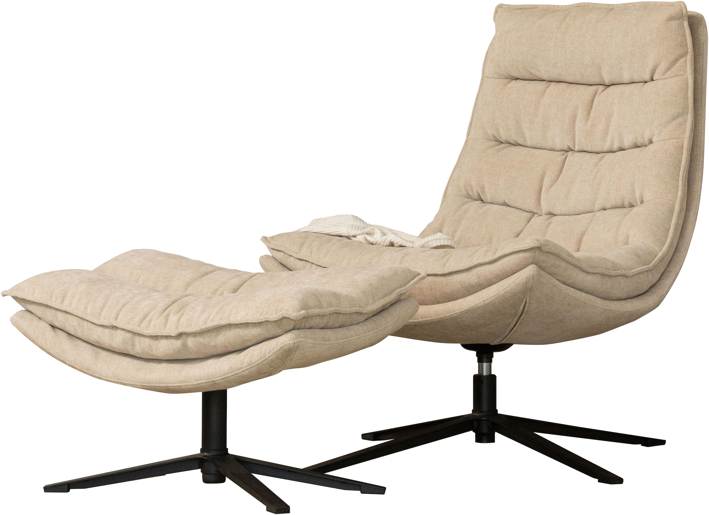 WOOOD Drehsessel »Kube mit Drehmechanismus inkl. Hocker B 74 x T 89 x H 100 cm« Hohe Verschleißfestigkeit, Newt-Chenillebezug, Tragkraft 120 kg
