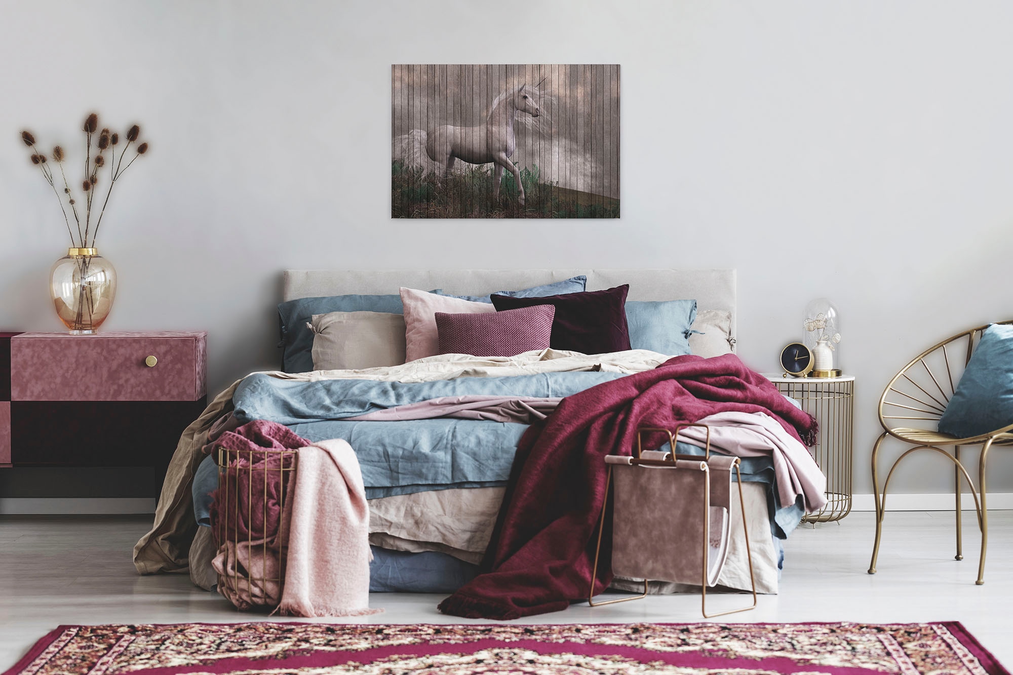 A.S. Création Leinwandbild »fantasy 3«, Kunst-Tiere-Kinder, (1 St.), Keilrahmen Bild Holzoptik Einhorn Leinwand-Bild Wohnzimmer modern Wand