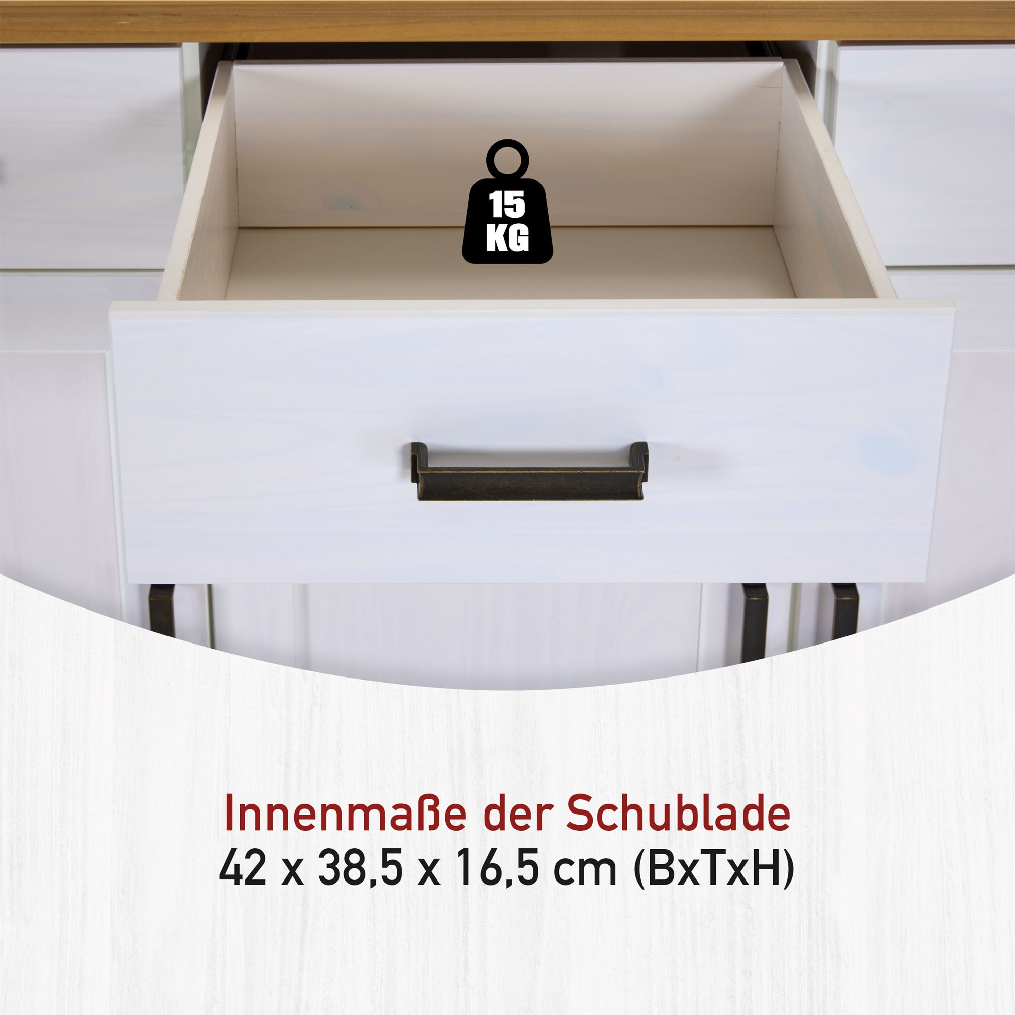 Inter Link Sideboard »Sideboard Maluno« 1 Stk. tlg. Kiefer Massiv, Soft-Close, Stauraum, BxTxH: ca. 166,4 x 48,3 x 104 cm