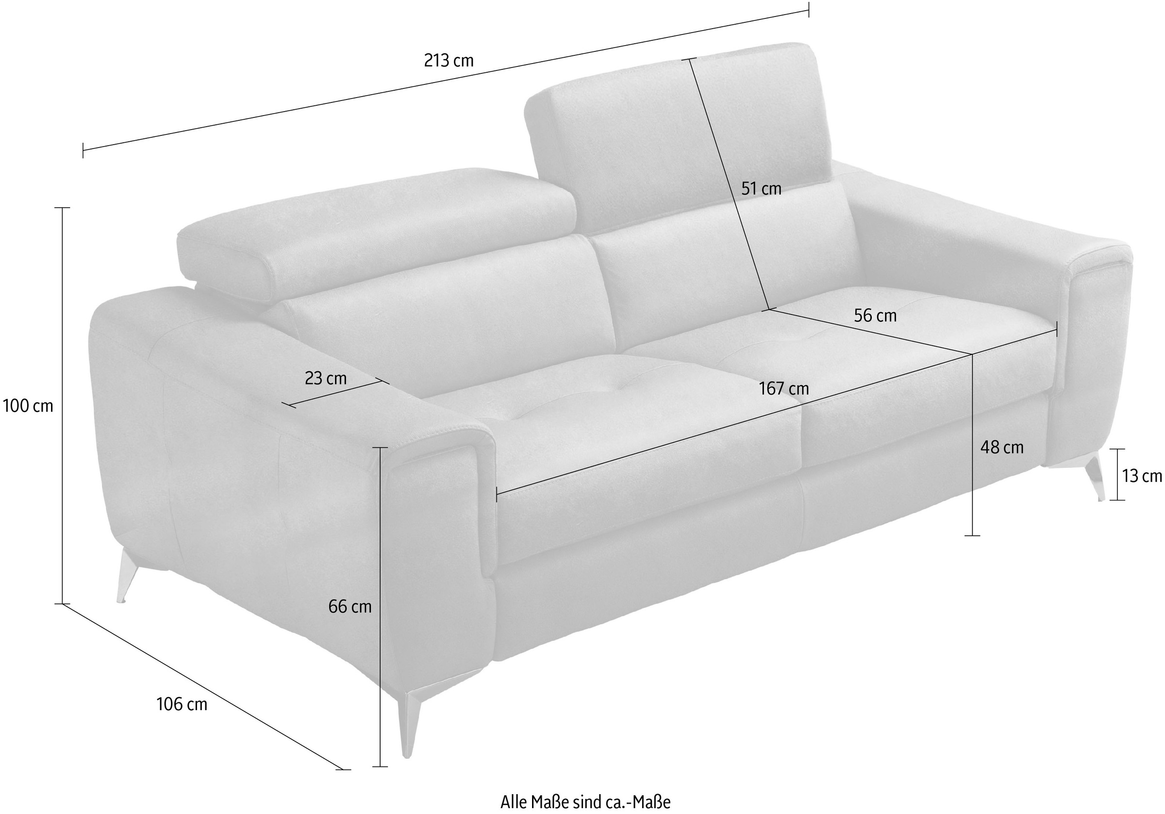 Egoitaliano 2,5-Sitzer »Francine, Designsofa, Loungesofa, Breite 213 cm, Fußfarbe chrom«, Designfuß, Luxus-Microfaser Lederoptik, steingrau