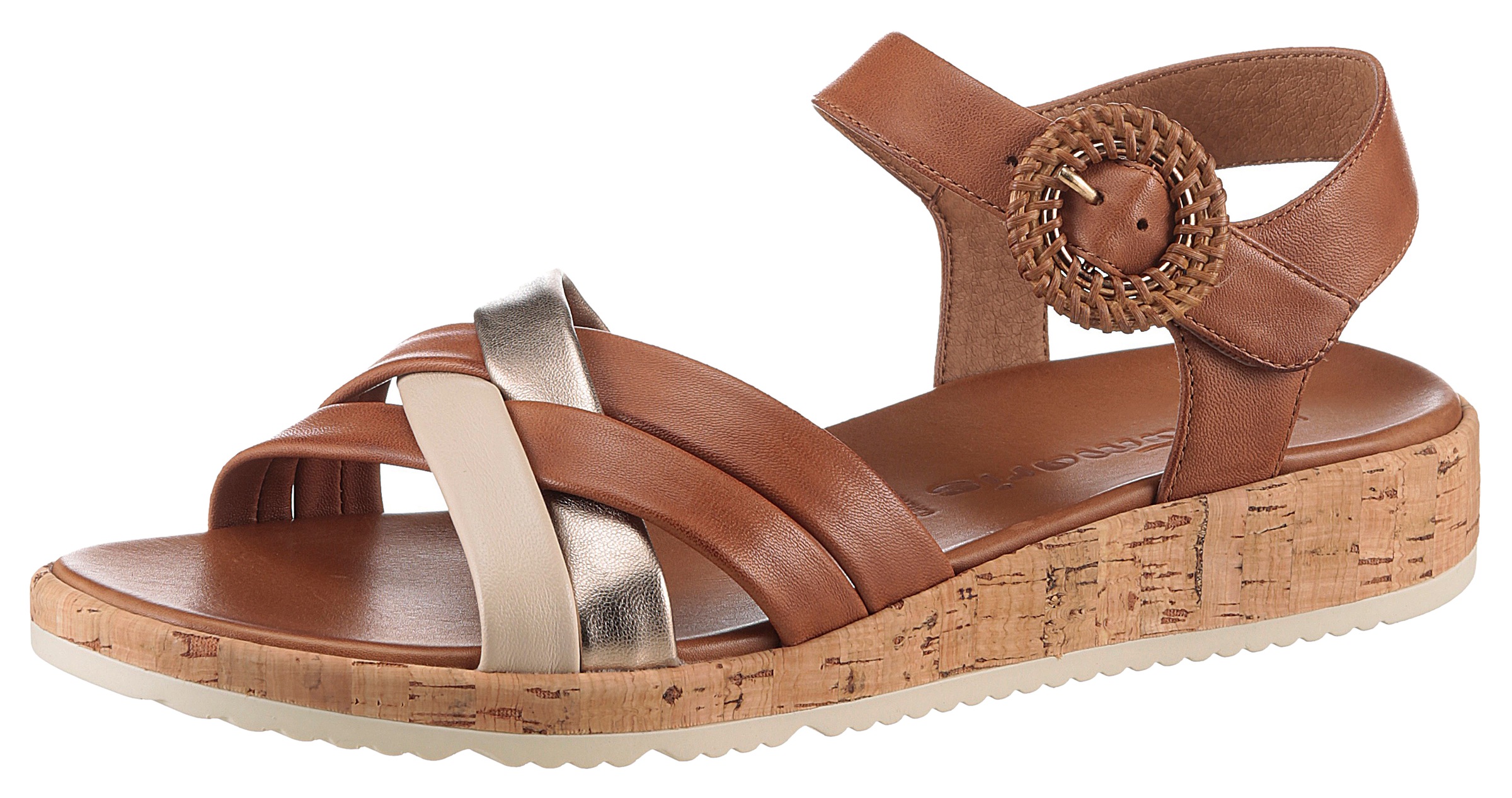 Tamaris Damen , Plateau, Sommerschuh, Riemchensandale mit hübscher Zierschnalle braun 41