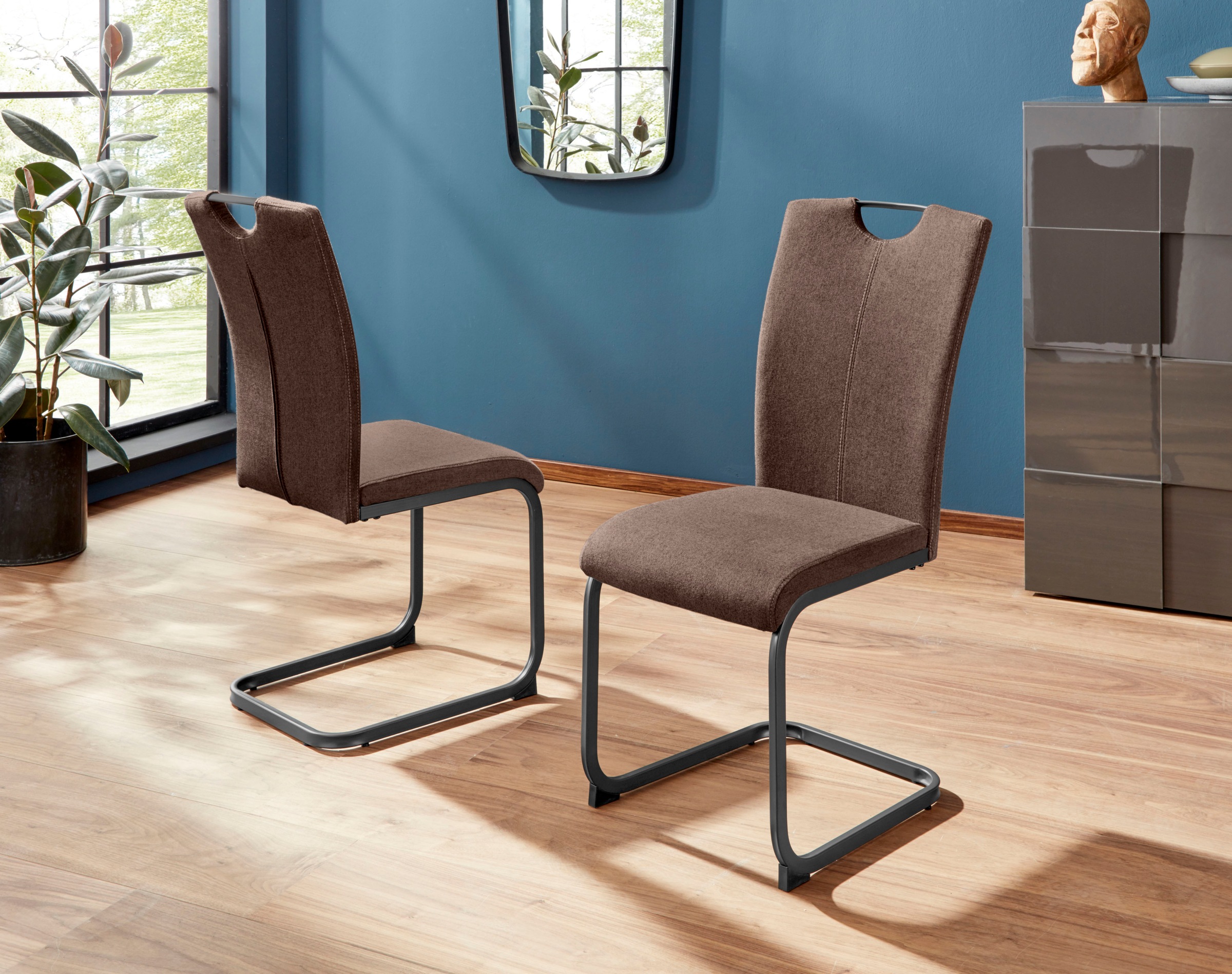 Homexperts Esszimmerstuhl »Viva«, (Set), 2 St., Webstoff, (2 oder 4 Stück), Bezug in Webstoff, Metallgestell in anthrazit