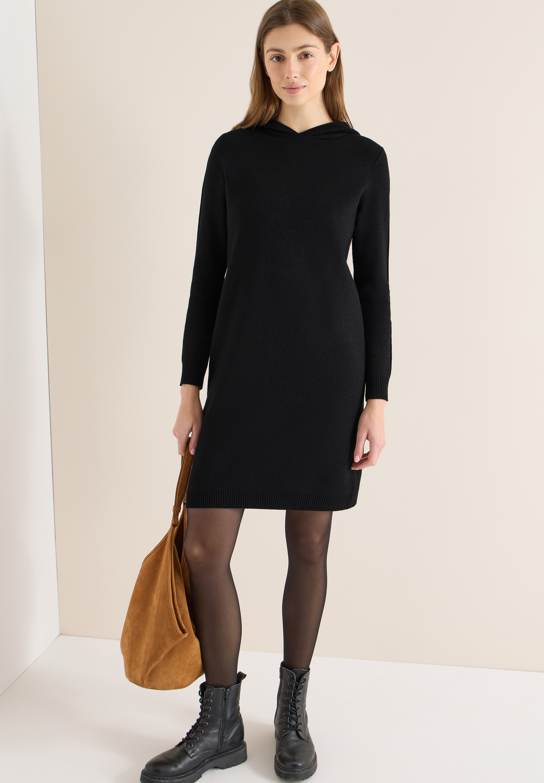 Cecil Strickkleid Ohne Taschen Glitzerkleid - Langarm mit Gallonstreifen und Kapuze