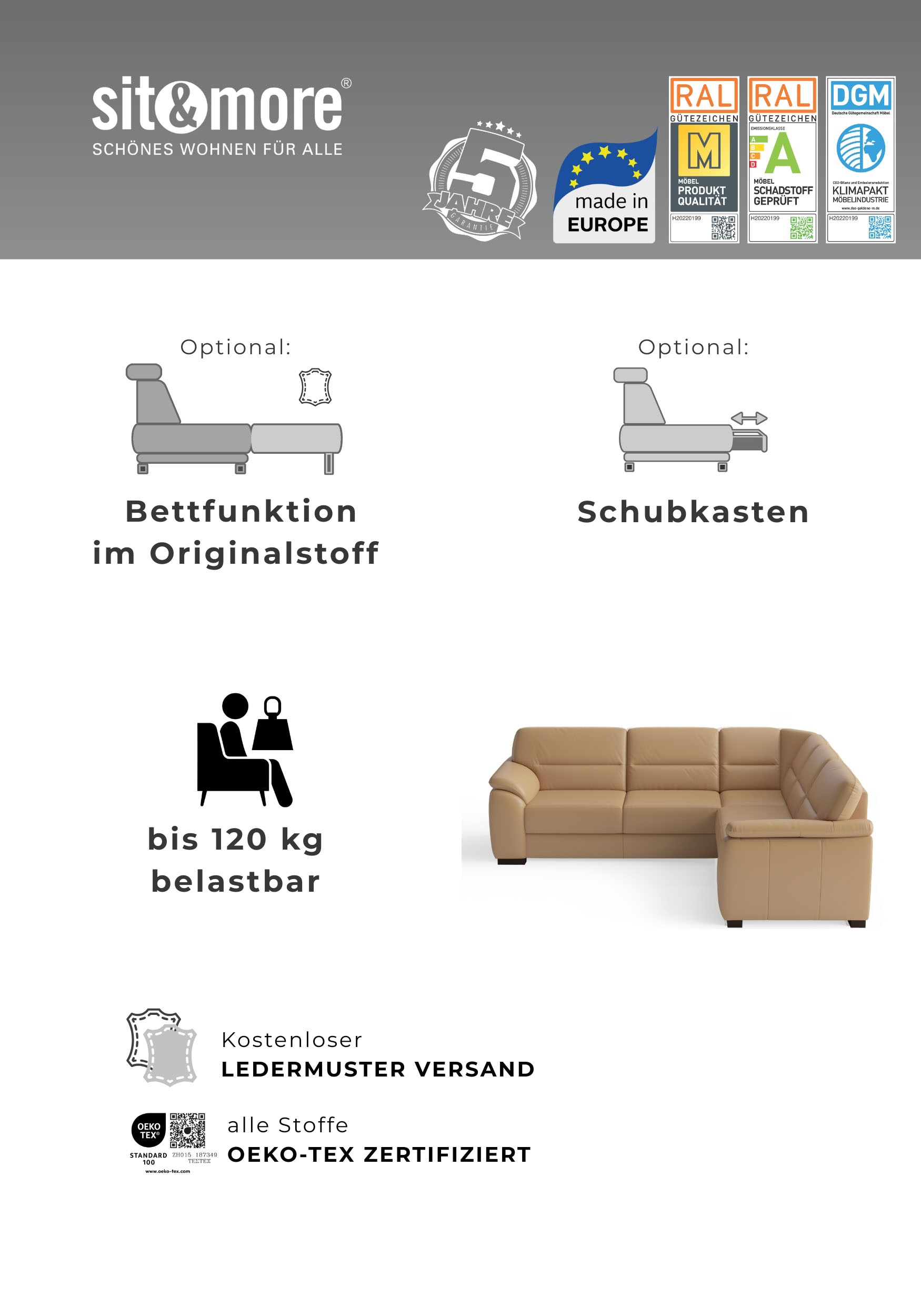 sit&more Ecksofa »Montego« wahlweise mit Bettfunktion und Schubkasten