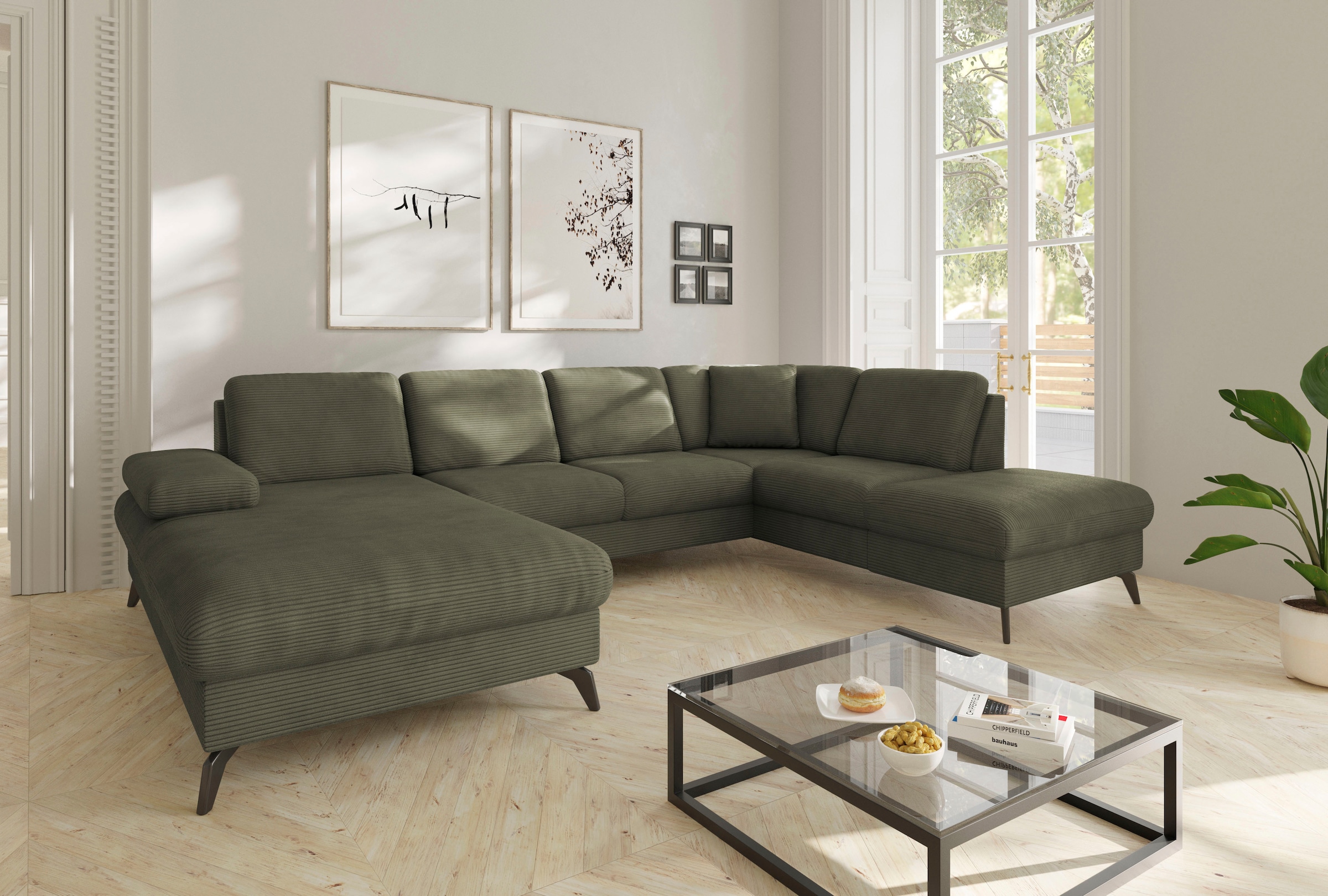 sit&more Wohnlandschaft »Morris Jubi U-Form«, inkl. Armteilfunktion und 1 Zierkissen, wahlweise mit Bettfunktion