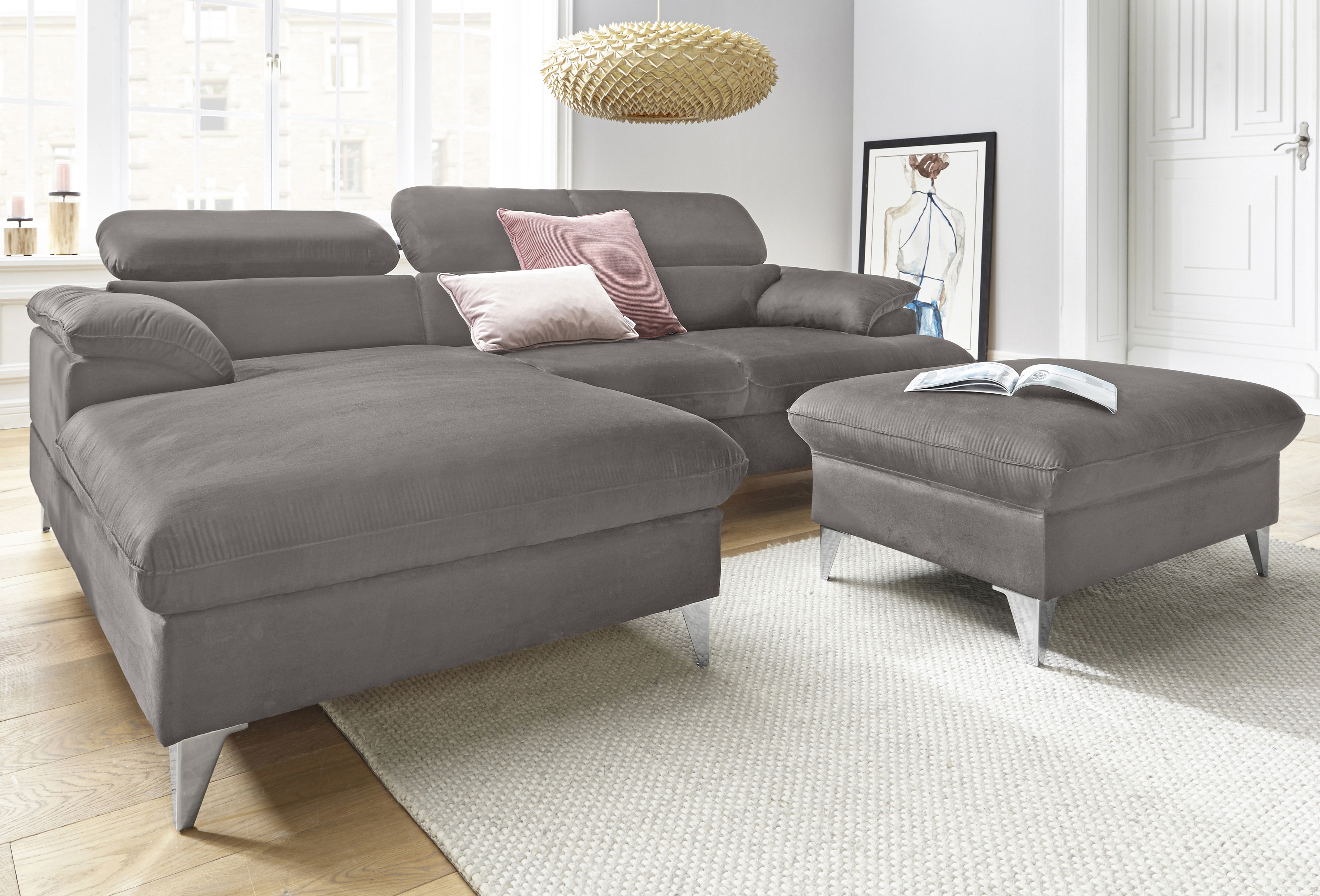 Polstergarnitur »Caluso«, (2 tlg.), Set: bestehend aus Ecksofa, Hocker, Ecksofa inkl....