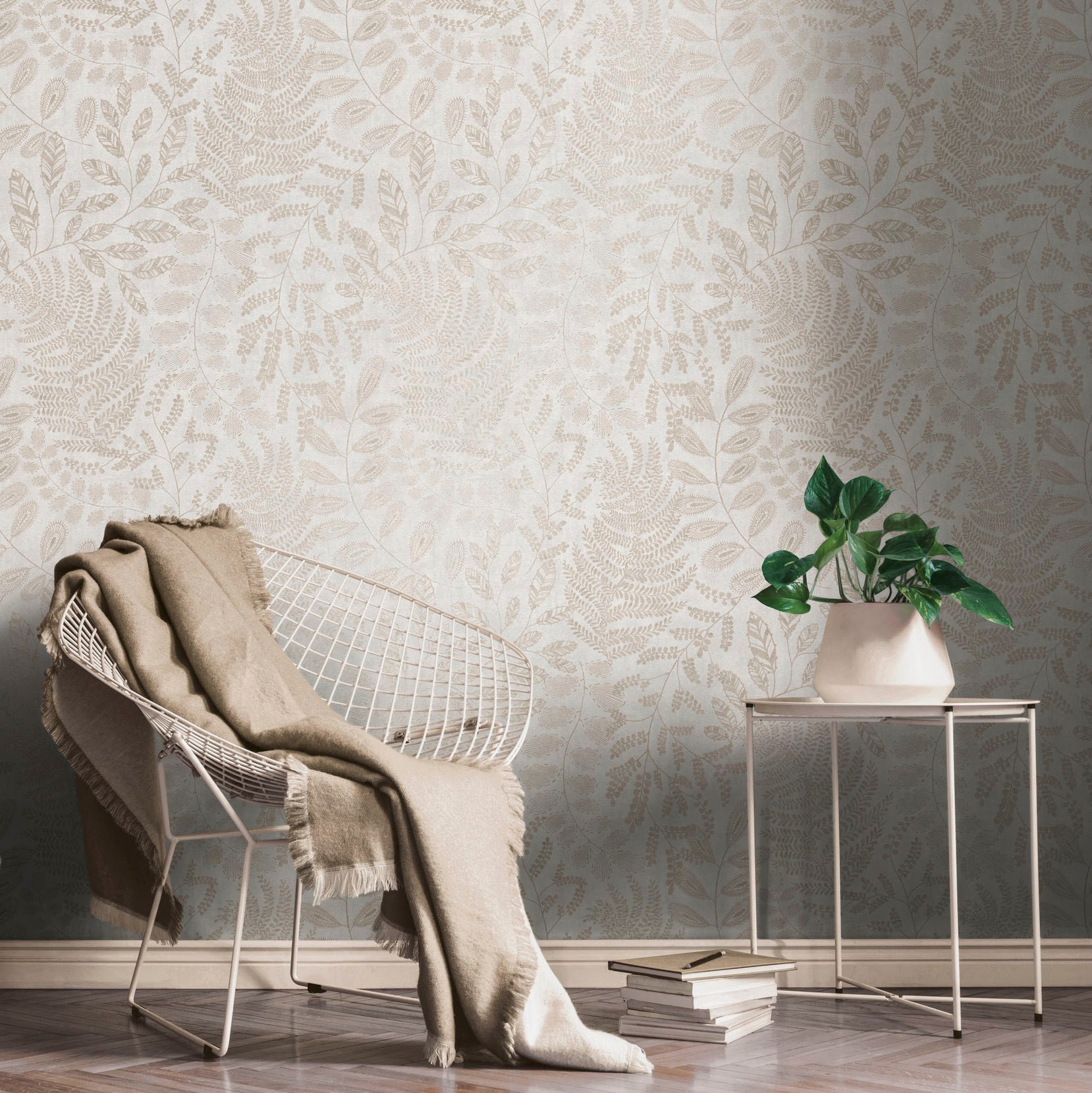 A.S. Création Vliestapete »THE BOS Blätter Floral«, matt-gemustert-neutral, Florale Tapete Tapete Floral Tapeten Wohnzimmer Schlafzimmer Küche