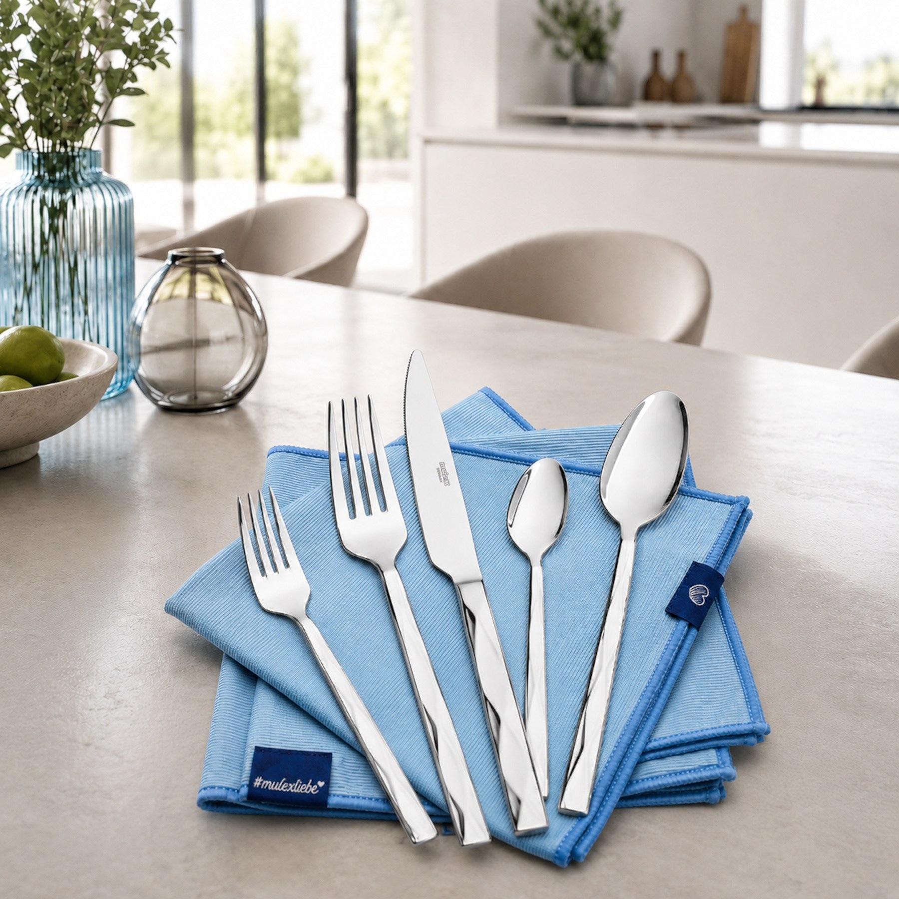 Mulex Besteck-Set »Vicenza, Besteckset mit 3 Multifunktionstüchern« Facetten-Design mit edler Haptik und zeitloser Eleganz