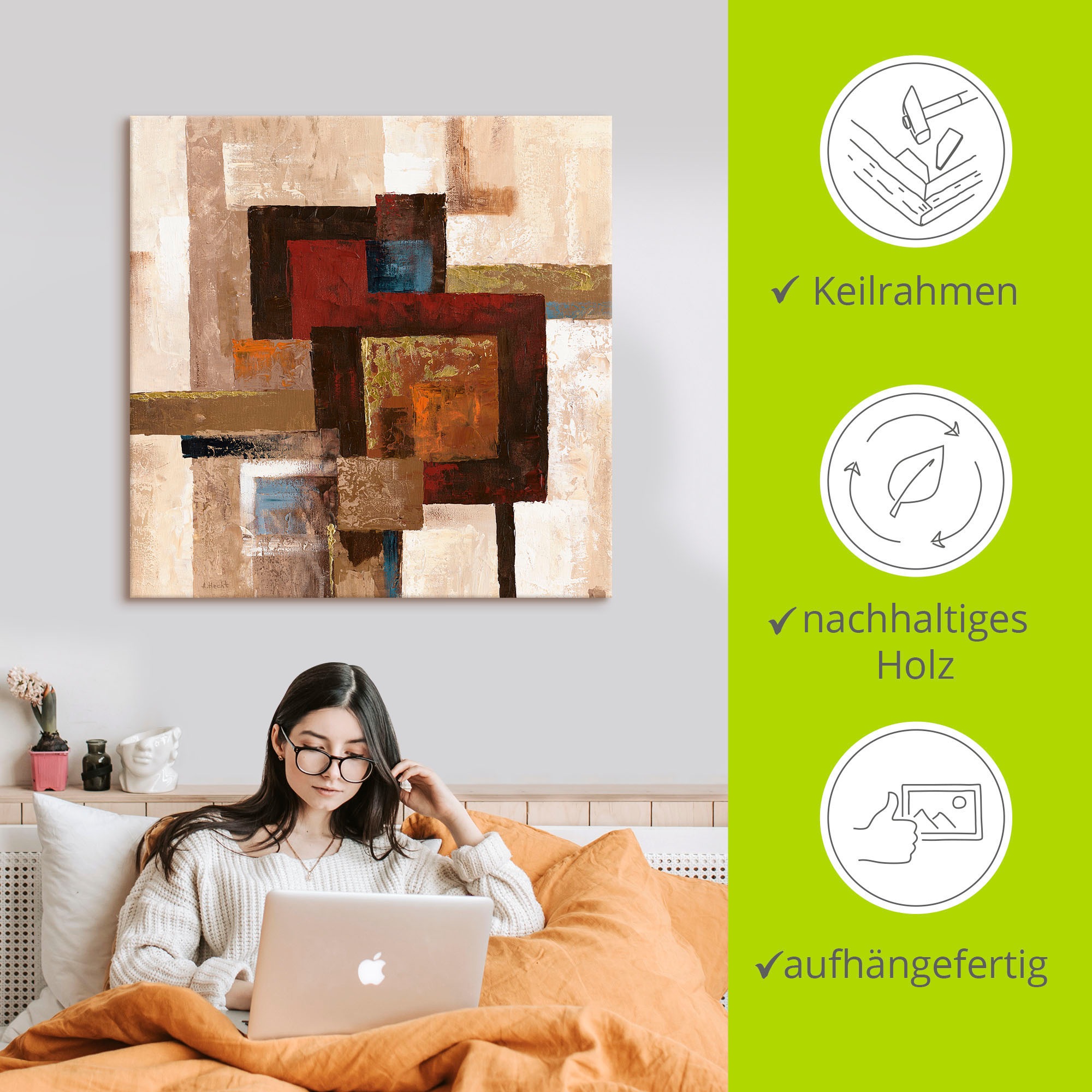 Artland Leinwandbild »Karos Abstrakt II« Muster 1 Stk. tlg. auf Holzrahmen gespannt