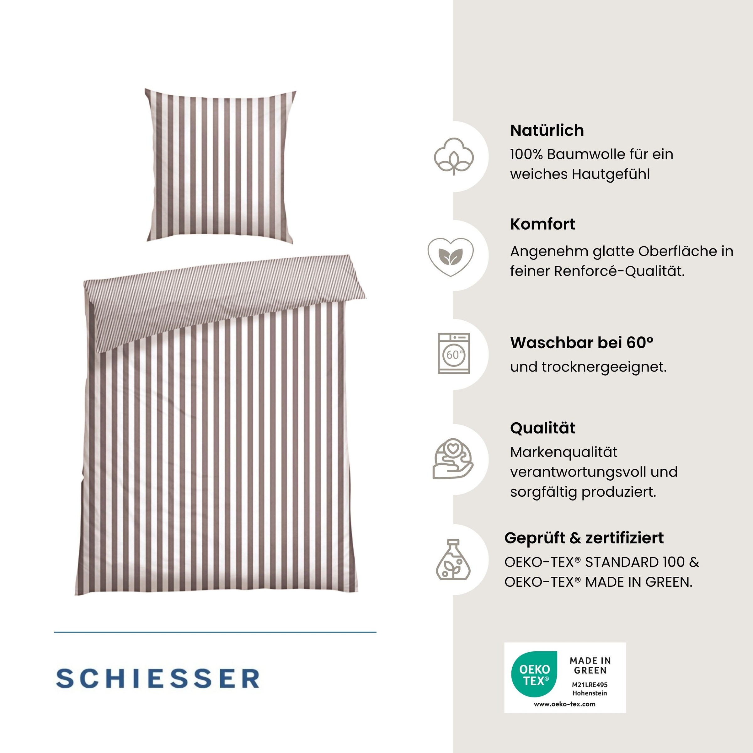 Schiesser Wendebettwäsche »Marie aus weicher Baumwolle und Streifen Allover« 2 Stk. OEKO-TEX® MADE IN GREEN