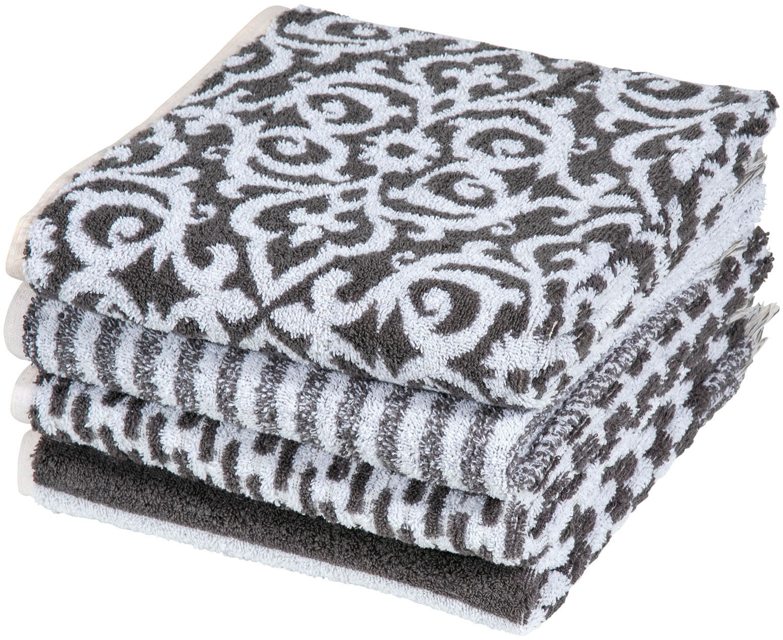 PAD Handtuch Set »FAMILY, 50x100 cm« Made in Europe, gestreift, Ornamente, mit Fransen schwarz Frottee, Frottee B/L: 50cmx100cm, 8 Stk., Frottee