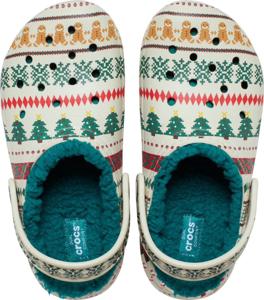 Crocs Clog »Classic Lined Isle Clog T«, Weihnachtsschuh, Hausschuh mit buntem Festive Print
