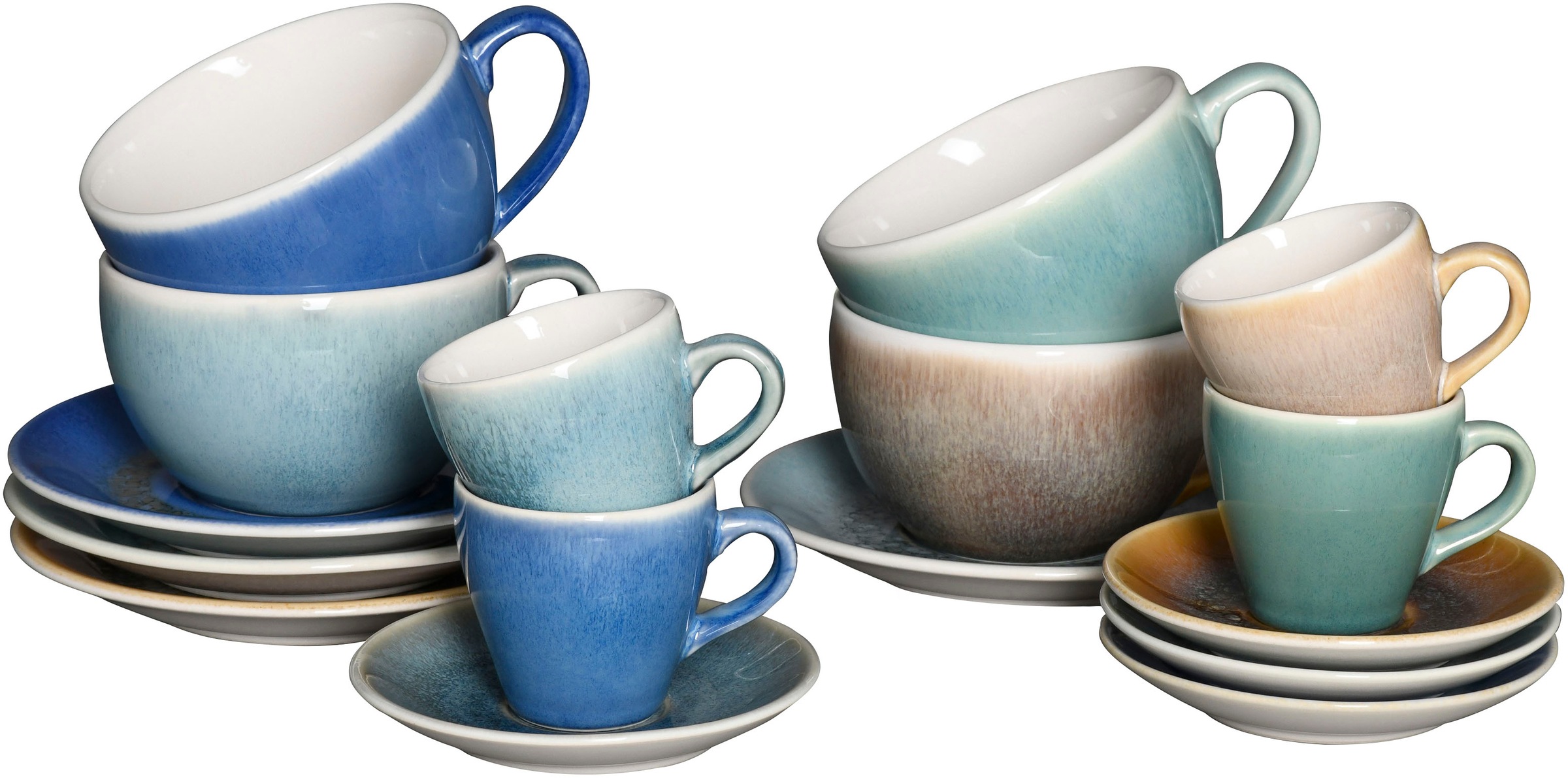 CreaTable Tasse »Caldera Mix, Bistrotassen-Set, 16-tlg.« Reaktivglasur günstig online kaufen