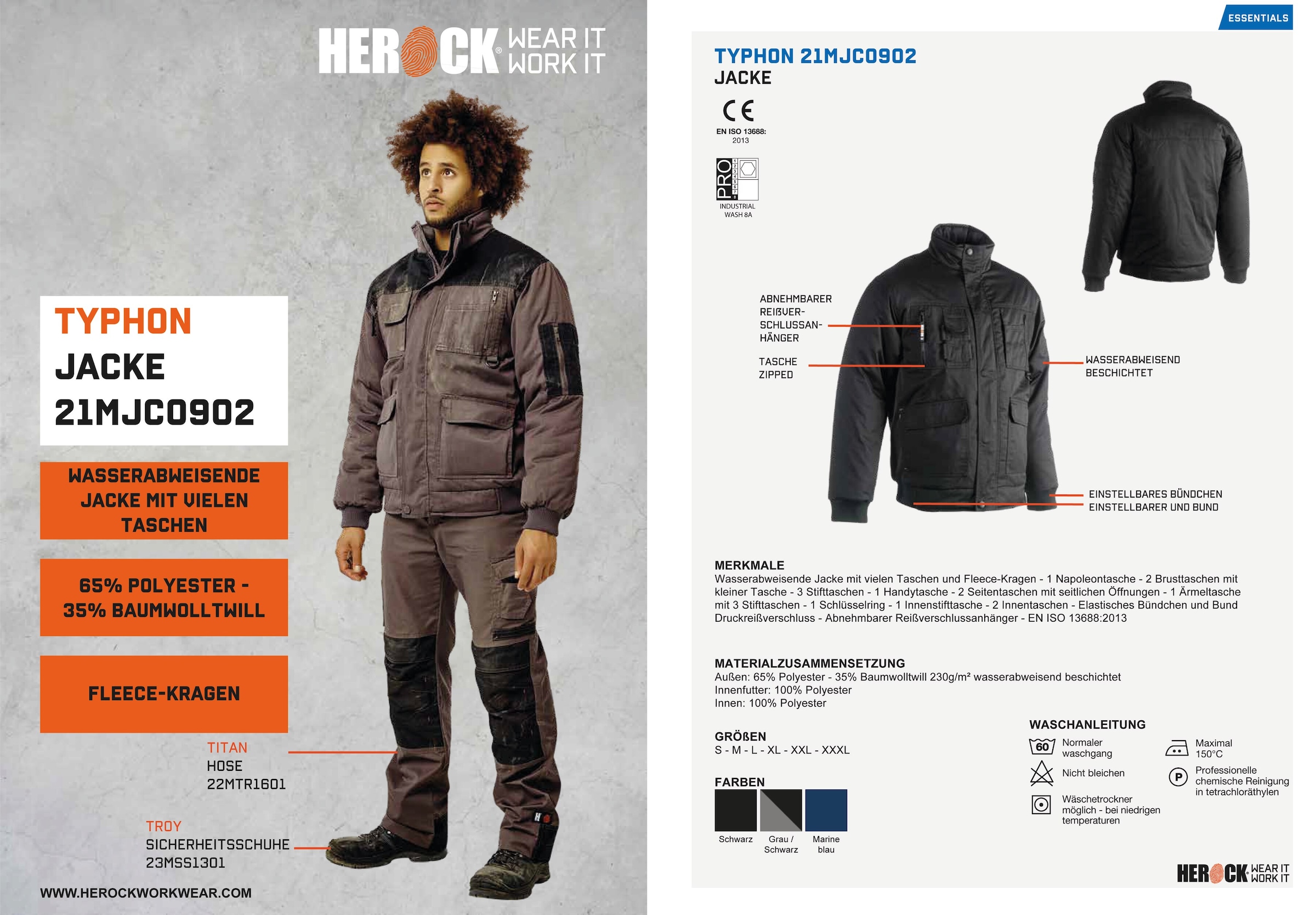 bestellen Taschen, online Arbeitsjacke Herock mit »Typhon Jacke«, Farben Fleece-Kragen, viele Wasserabweisend robust, viele