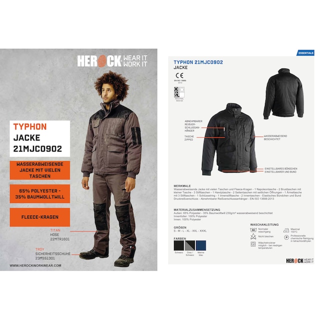 Herock Arbeitsjacke »Typhon Jacke«, Wasserabweisend mit Fleece-Kragen,  robust, viele Taschen, viele Farben online bestellen