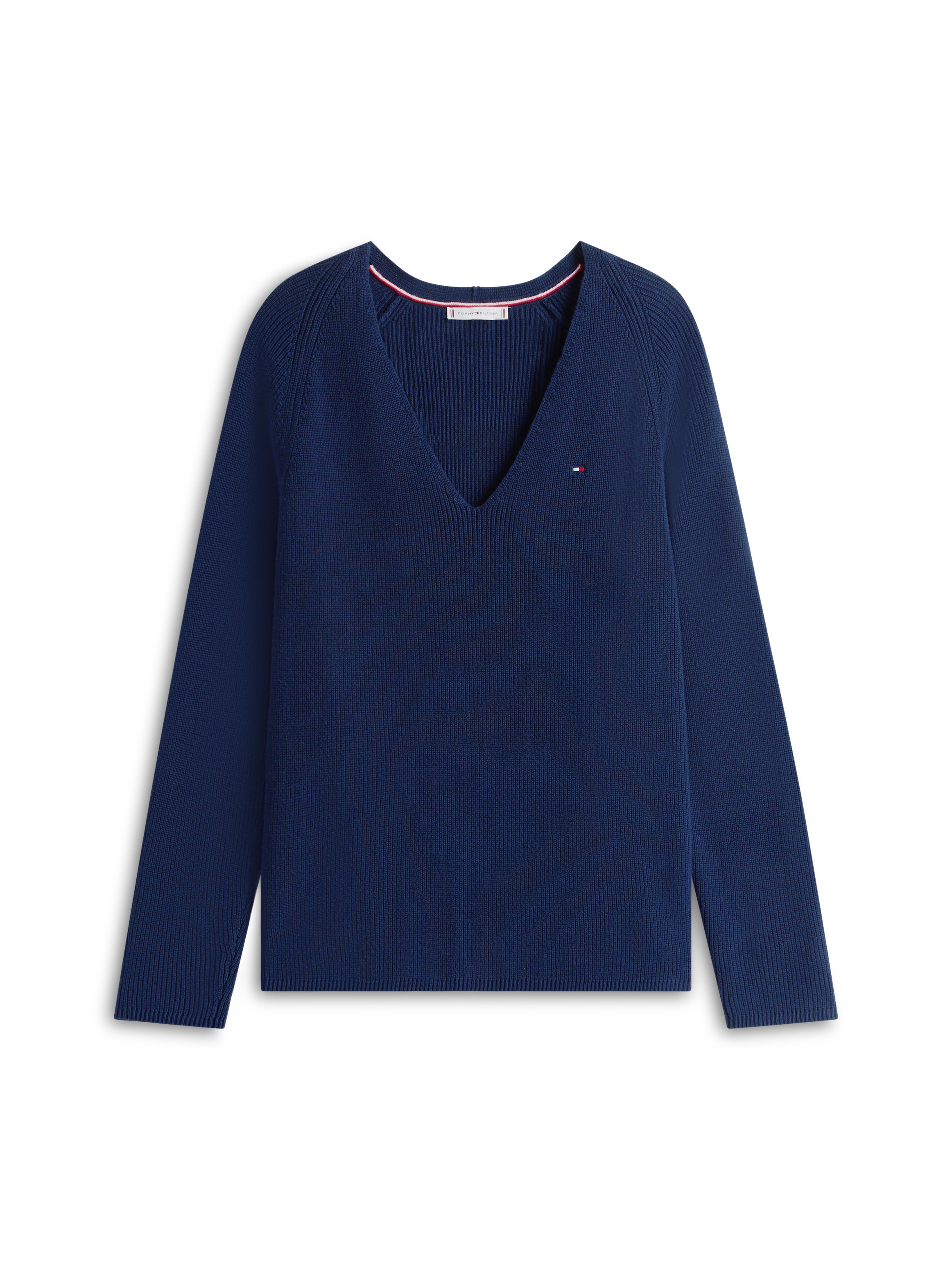 Tommy Hilfiger Strickpullover »CO CARDI STITCH V-NK LS« mit Logostickerei