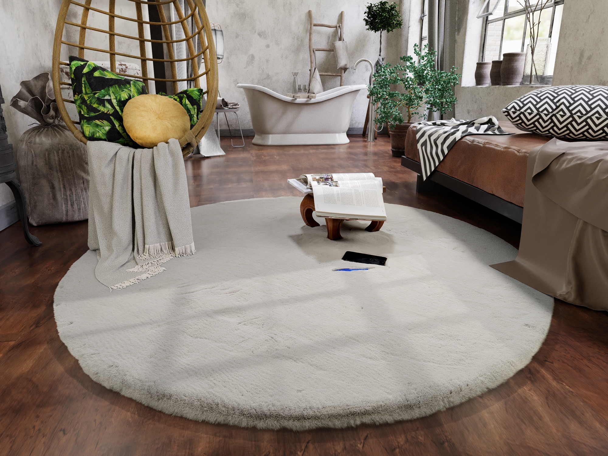 OCI DIE TEPPICHMARKE Teppich »ALISSA«, rund, 38 mm Höhe, Kuschelig weicher Flor, Kaninchen Fell Haptik, getuftet