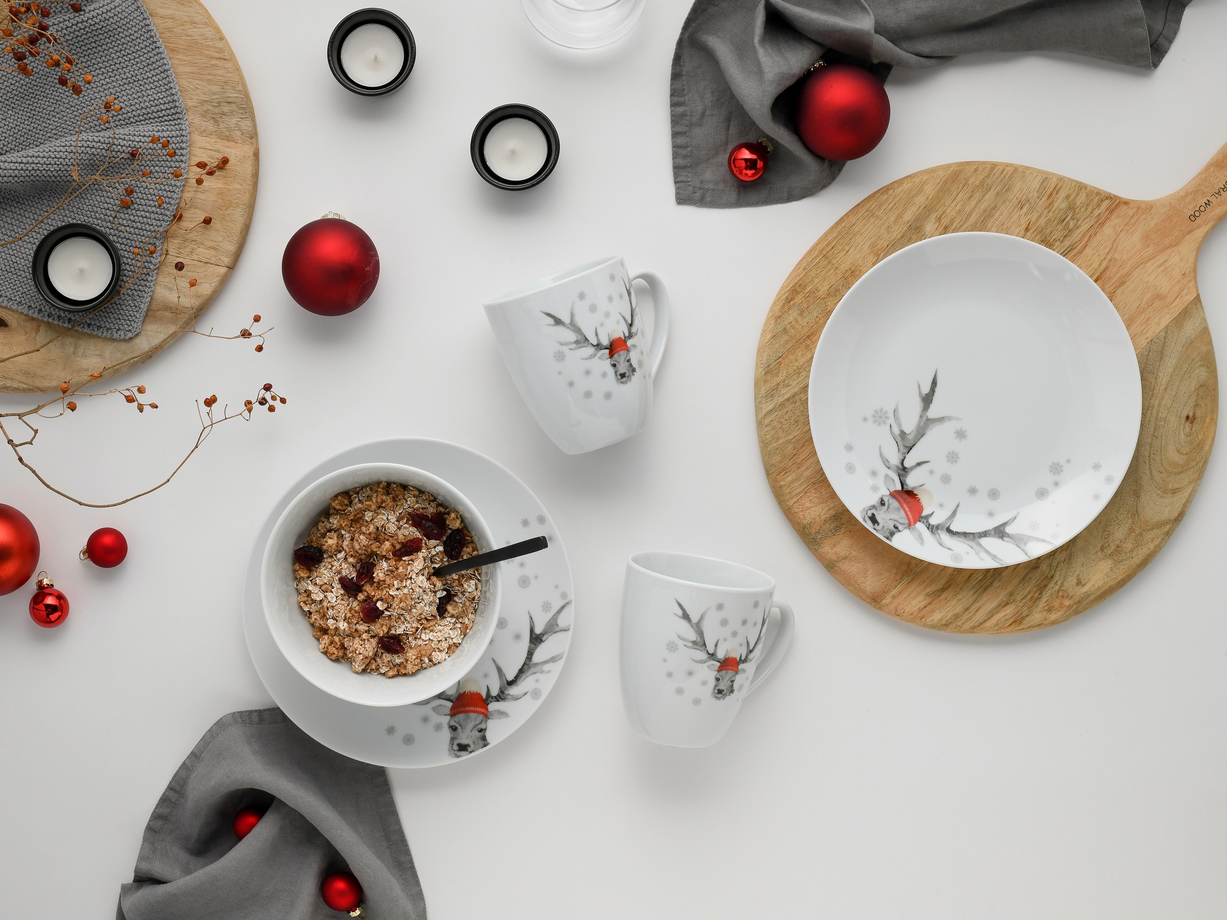 CreaTable Frühstücks-Geschirrset »Hirsch, Frühstücksset 18-tlg«, (Set, 18 tlg.), Winterdekor, Hirschmotiv