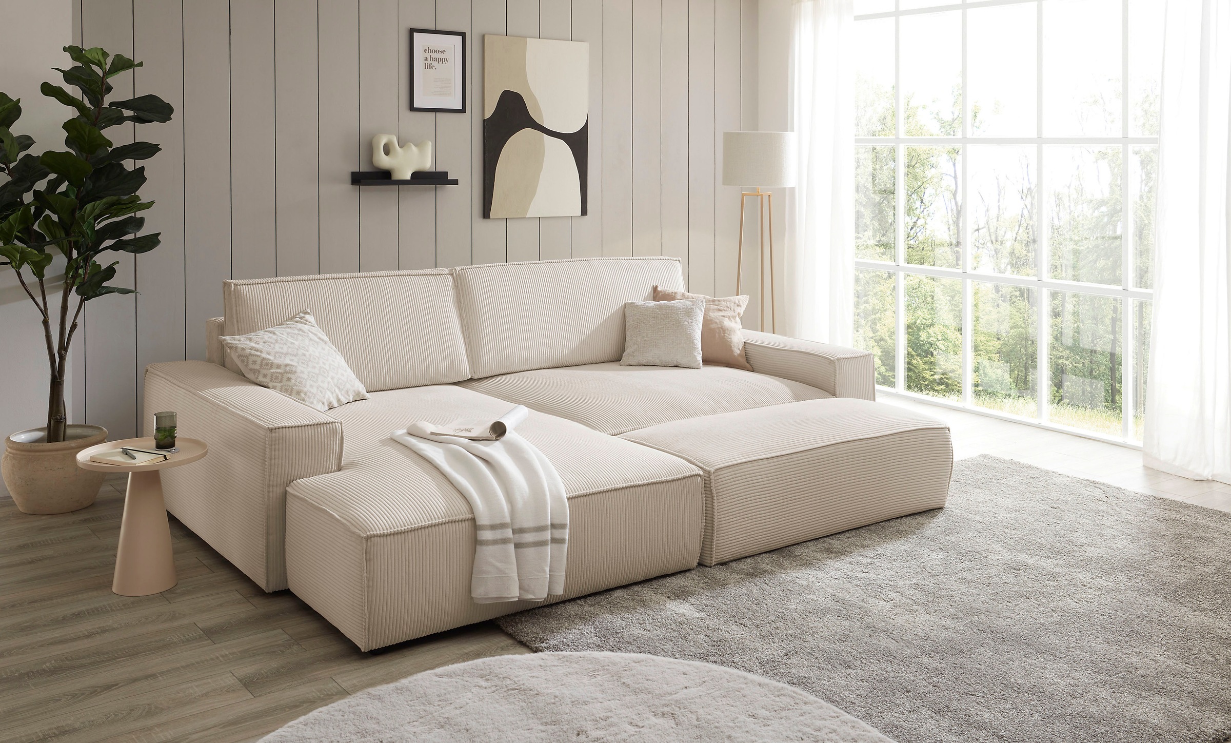 Home affaire Polsterecke »NEU: SHERWOOD XXL tief, L-Form mit Schlaffunktion, Big-Sofa mit Hocker«, (Set, 2 St.), stellbar zum Schlafsofa (Krokodilverbinder), Cord, Leinenoptik