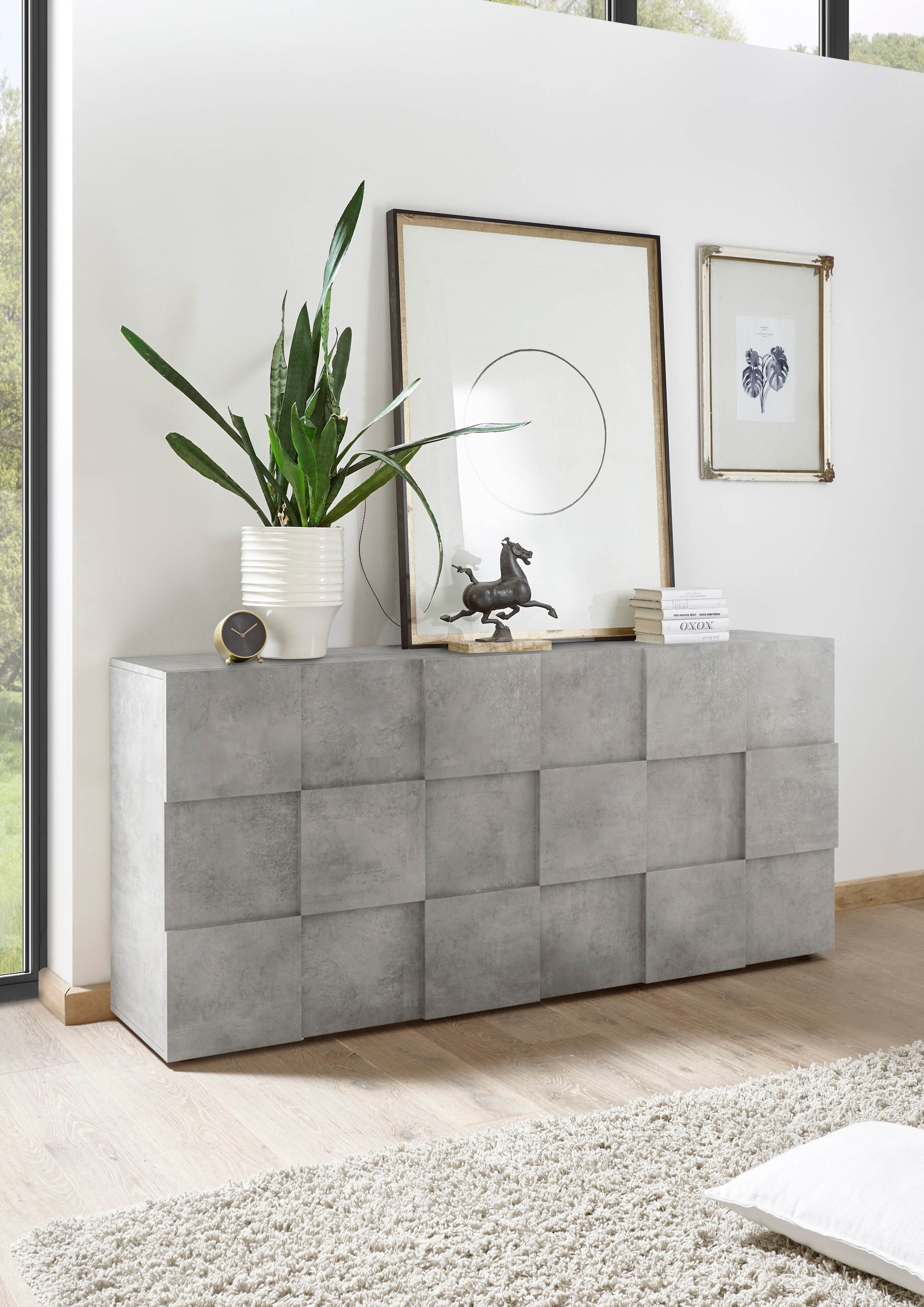 INOSIGN Sideboard »Dama Breite 181, Kommode 3 Türen, Anrichte«, Front in 3D-Optik, viel Stauraum, verschiedene Farben