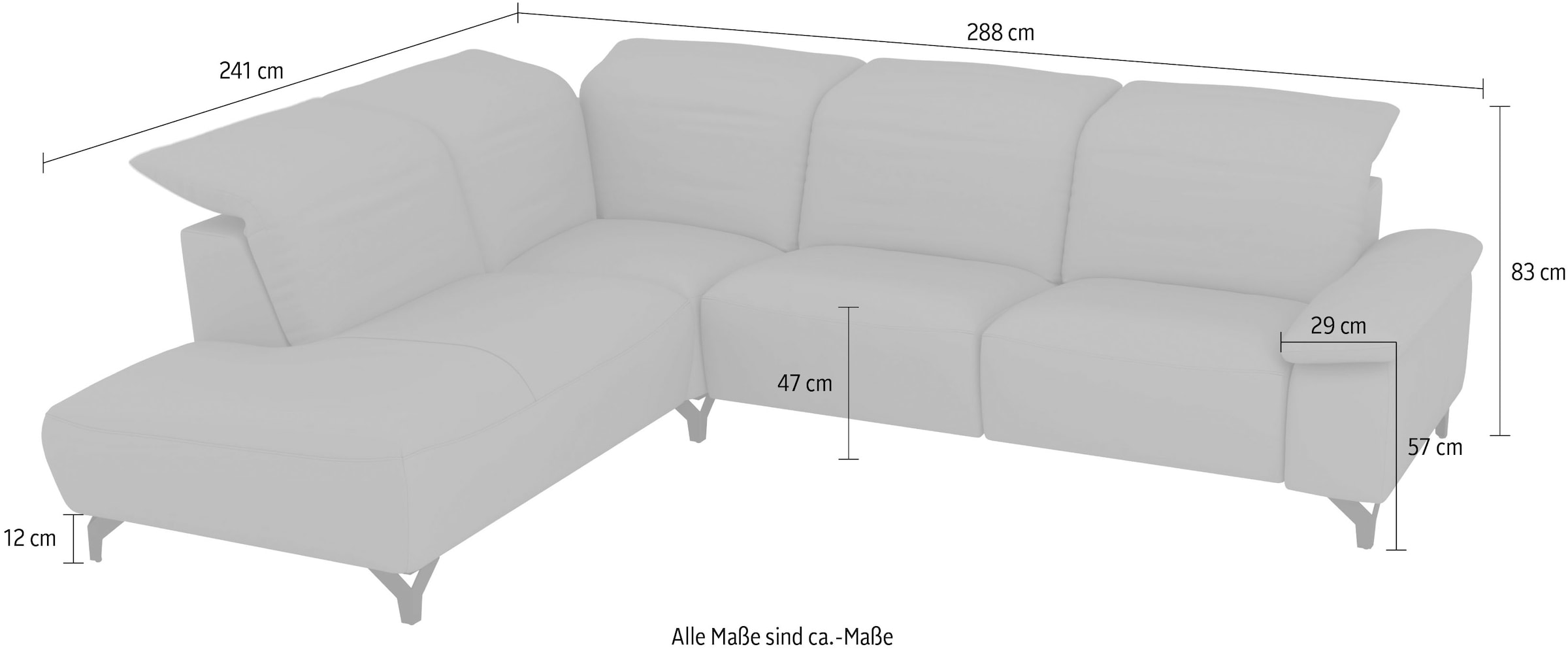Musterring Ecksofa »MR370« Edles Leder in 3 Farben, Sitzkomfort nach Wahl, Maße 288 x 241 cm
