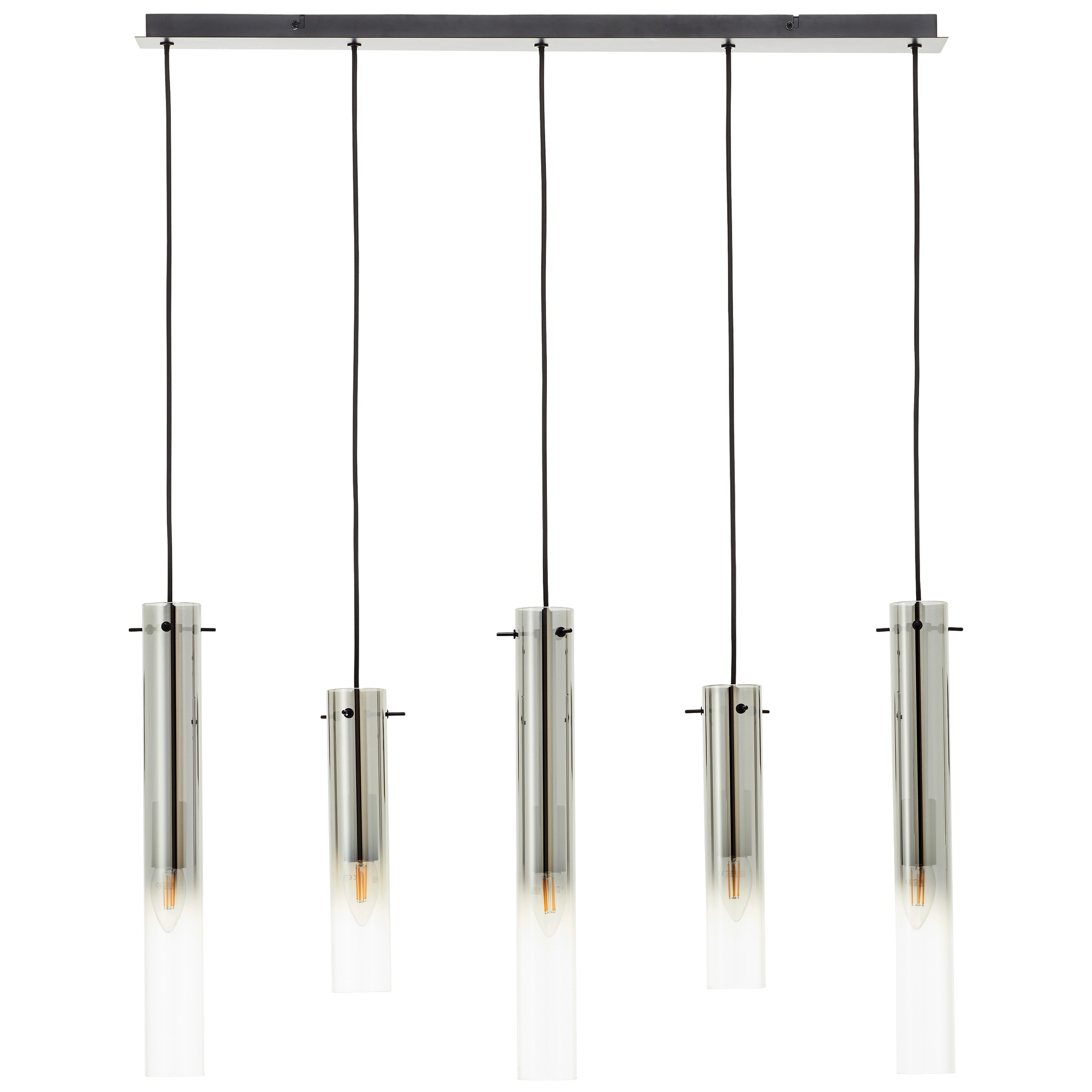 Brilliant Pendelleuchte »Glasini«, 5 flammig, Leuchtmittel E14 | ohne Leuchtmittel, mit Rauchglas, 199 cm Höhe, 95 cm Breite, 5 x E14, schwarz