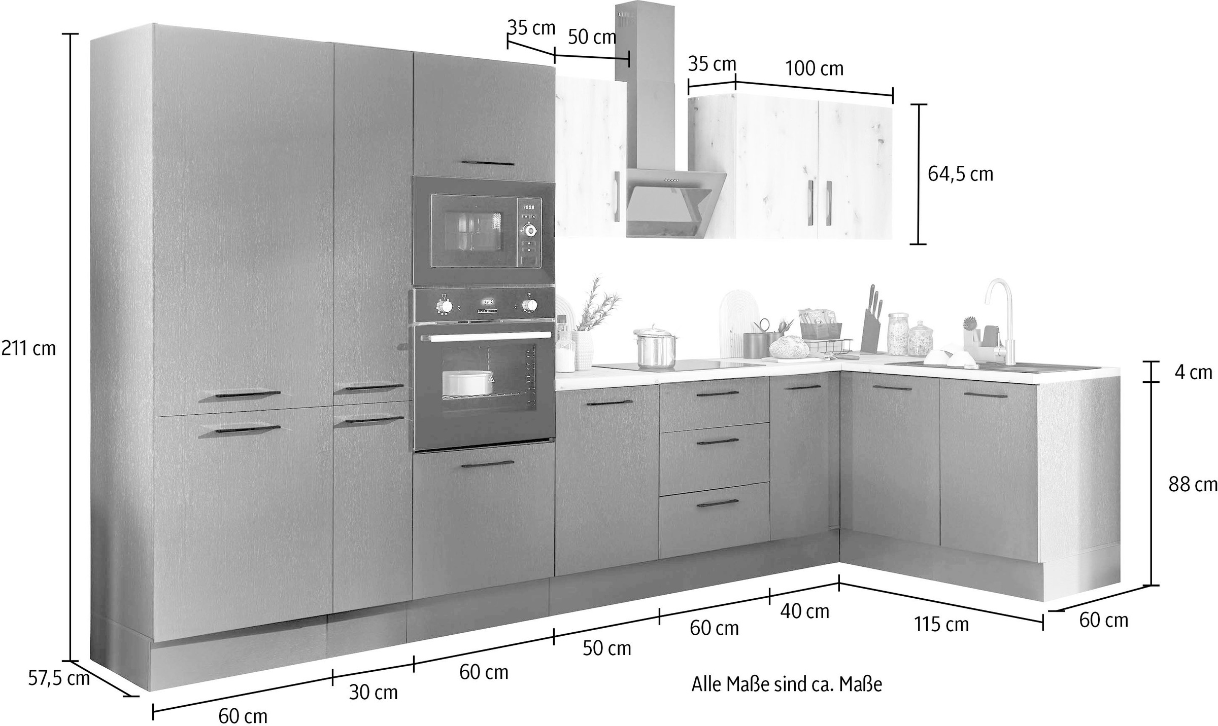 BASIC by Balculina Winkelküche »Turin«, Stellbreite 360x175 cm, wahlweise mit E-Geräten