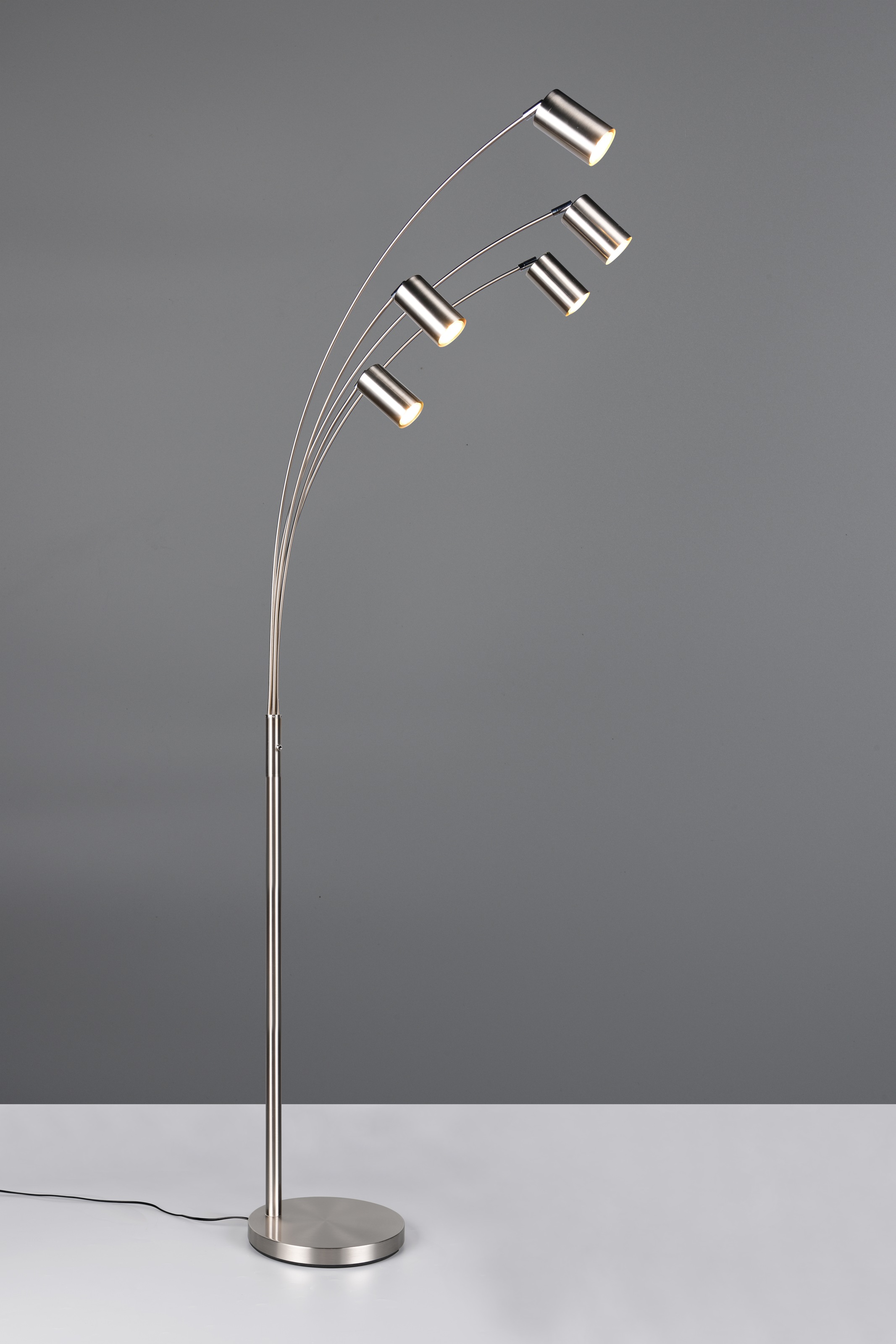 TRIO Leuchten Stehlampe »MARLEY, 5-flammige Bogenleuchte, exkl 5x GU10 max 10W, Kippschalter«, 5 flammig, Leuchtmittel GU10 | Leuchtmittel wechselbar, Höhe 200 cm, Leuchtenarme flexibel verstellbar Leseleuchte Stehleuchte