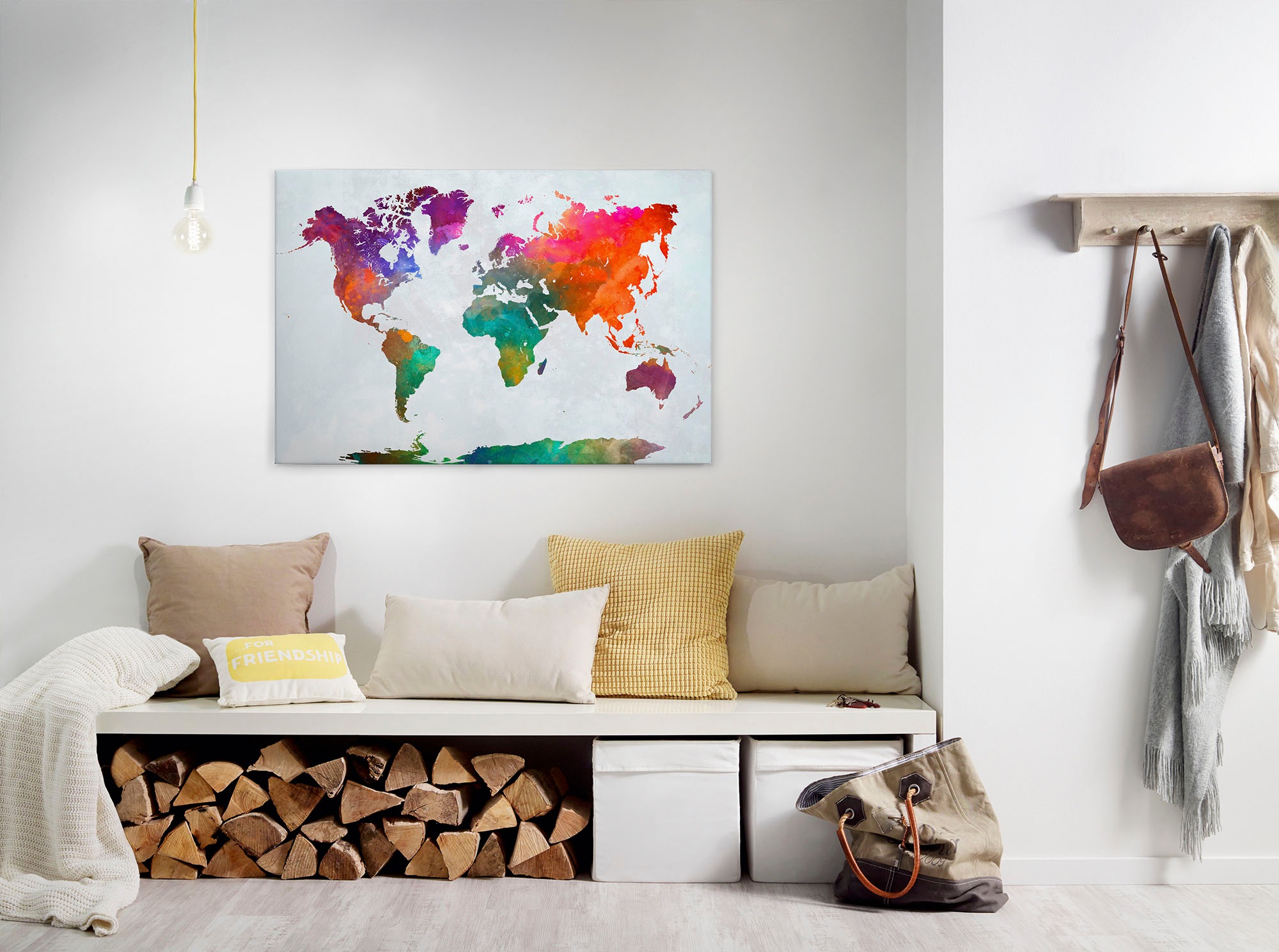 Bricoflor Wandbild Mit Weltkarte Bunt Wasserfarben Leinwand Bild Ideal Für günstig online kaufen