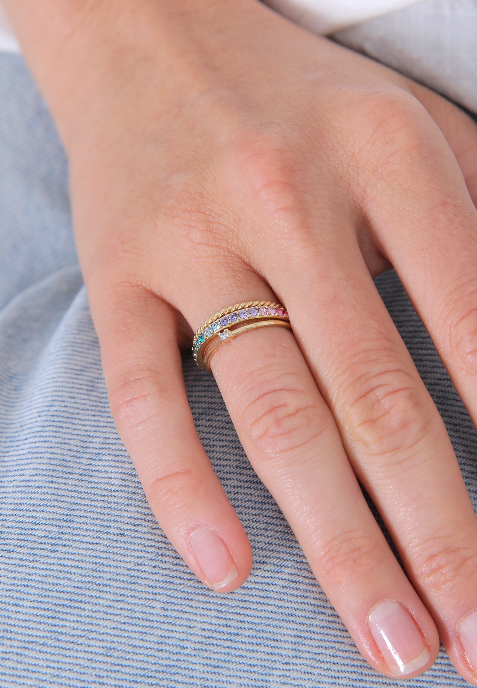 Elli Solitärring »Kristalle Farbig Regenbogen Set (3 tlg) 925 Silber«