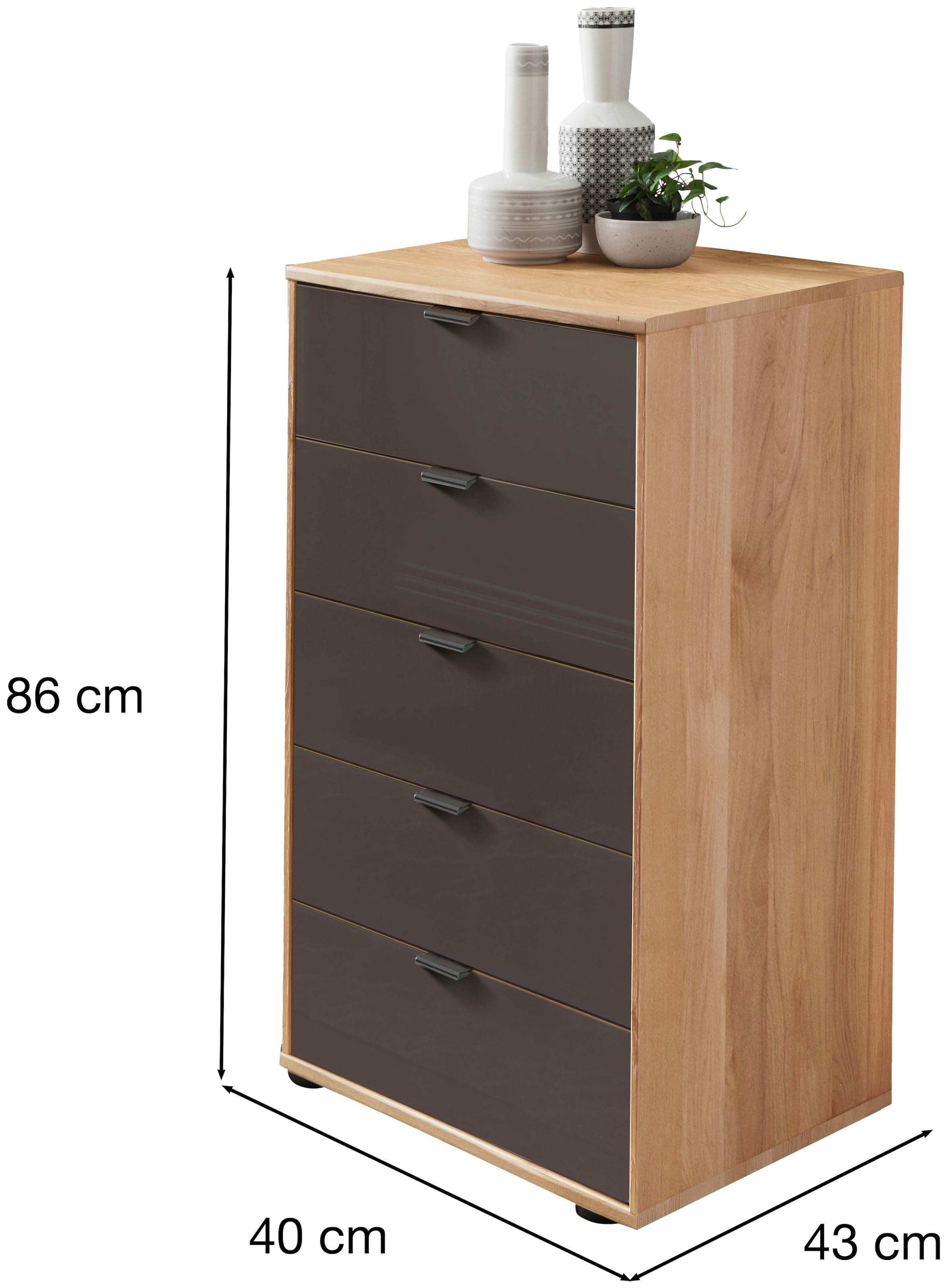 WIEMANN Schubkastenkommode »Cardiff Sideboard, Wäscheschrank, teilmassiv Erle, mit Schubladen« Glas- oder Massivholzfront, verschiedene Breiten, MADE IN GERMANY,  Schubkästen inklusive Selbsteinzug und Dämpfung