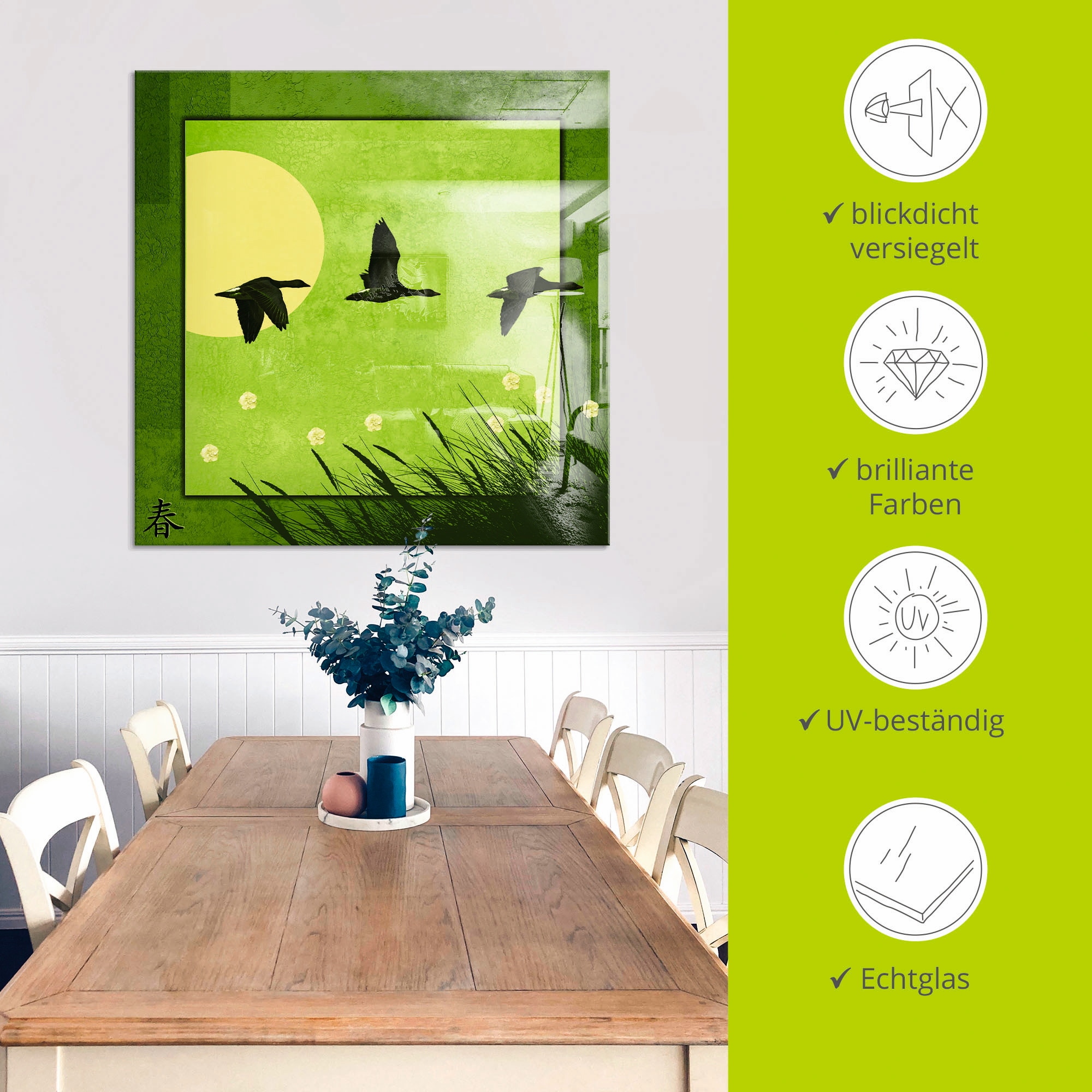 Artland Glasbild »Serie vier Jahreszeiten - Frühling«, Vögel, (1 St.), in verschiedenen Größen