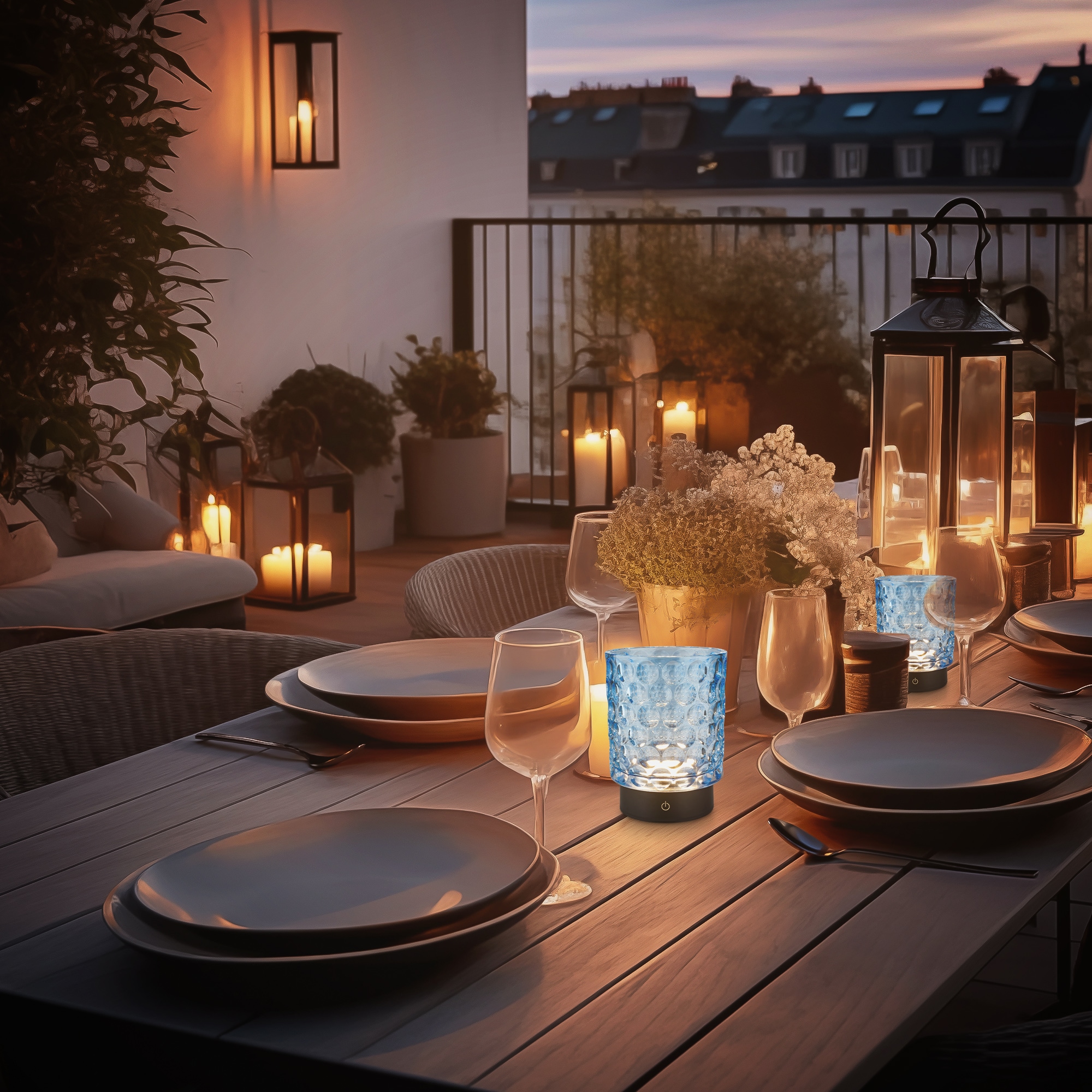 Briloner Leuchten LED Außen-Tischleuchte »SUNORA« LED-Board 2 Stk. Warmweiß kabellos 15 x 11 cm Blau 2W Wohnzimmer Flur Outdoor Aussen 2er-Set
