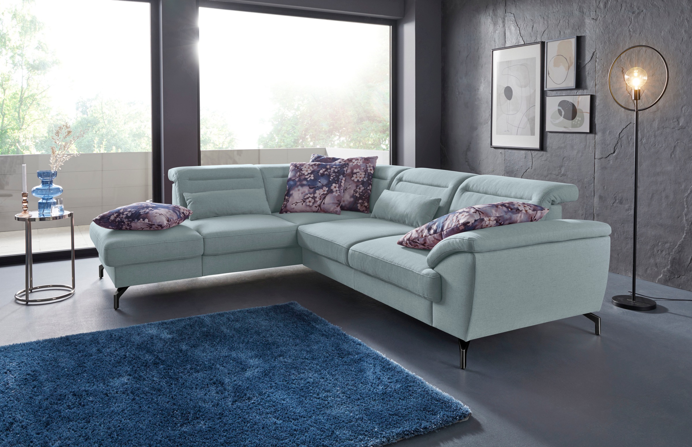 sit&more Ecksofa »Percy L-Form«, 12 cm Fußhöhe, Sitztiefenverstellung, wahlweise in 2 Fußfarben