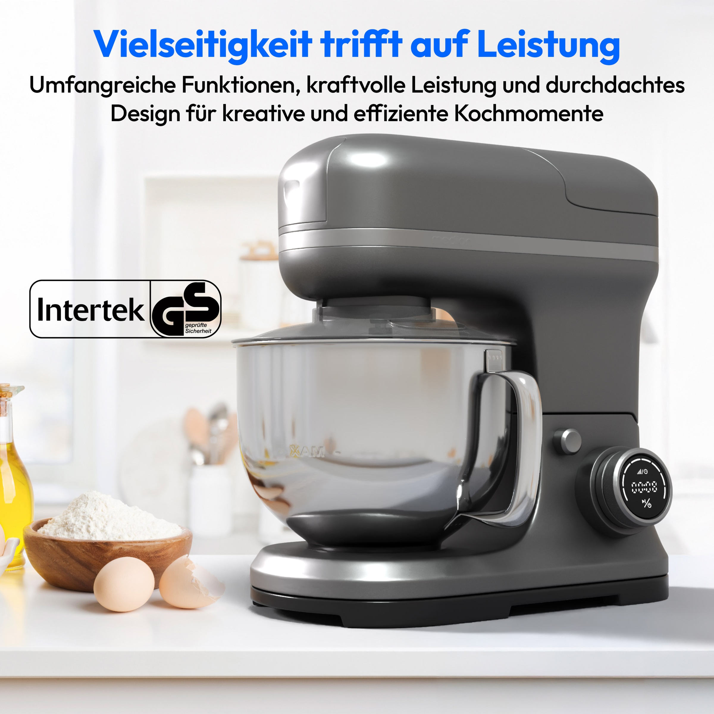 Medion® Küchenmaschine »MD 18442, 8 Geschwindigkeitsstufen, Impulsfunktion, 5L Rührschüssel«, Umfangreiches Zubehör-Set inkl. Eisschüssel für Speiseeiszubereitung
