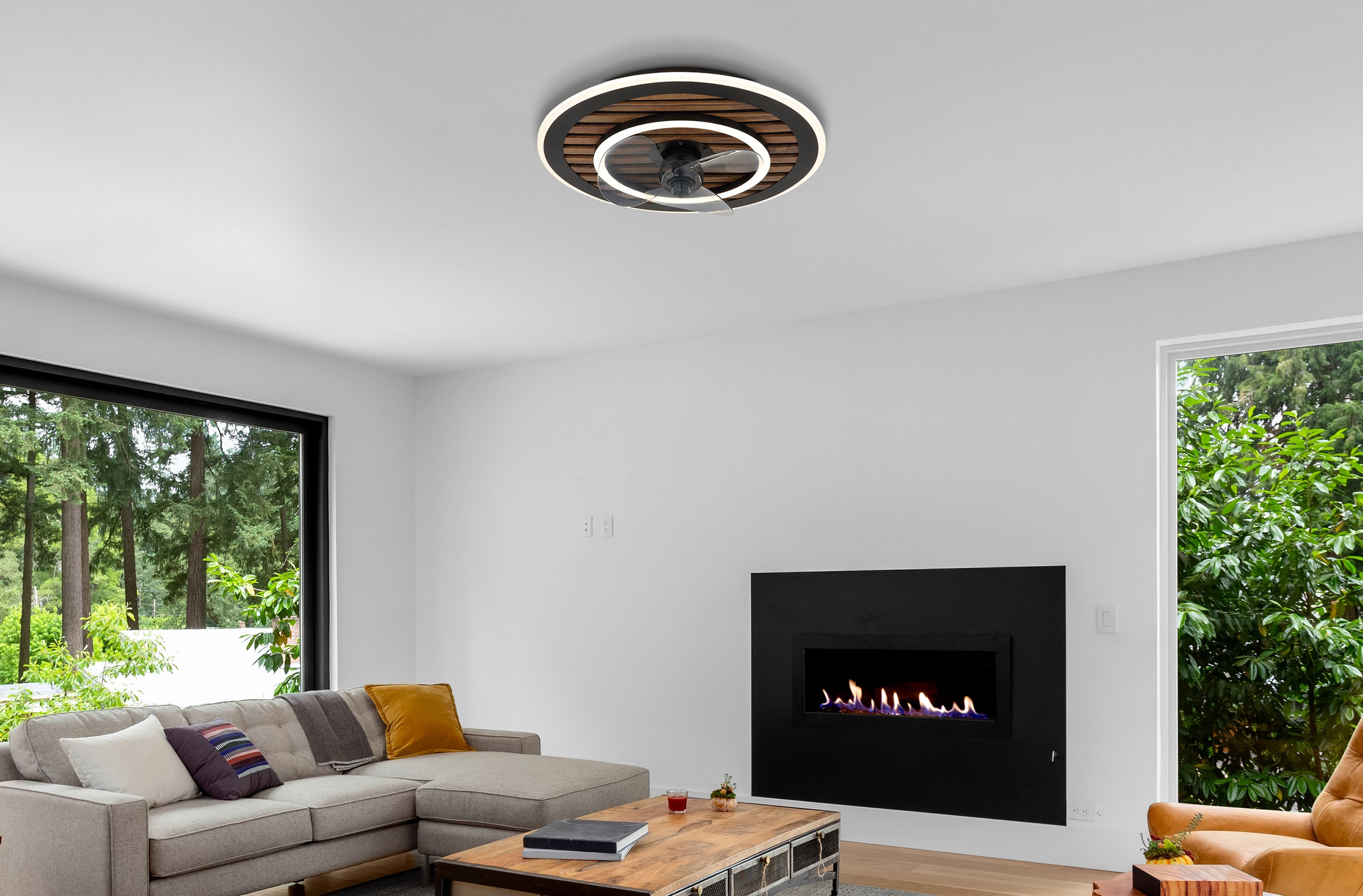 GLOBO LIGHTING Deckenleuchte »TREVINO« LED-Modul 1 Stk. warmweiß - kaltweiß Ventilator kühlen-heizen holzoptik rauchfarben CCT 2700-6000K elegant