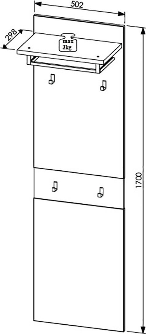Innostyle Garderobenpaneel »Memphis Garderobenpaneel, 50x170x30cm (B/H/T)«, (1 St.), 4 Haken, Ablage, Kleiderstange